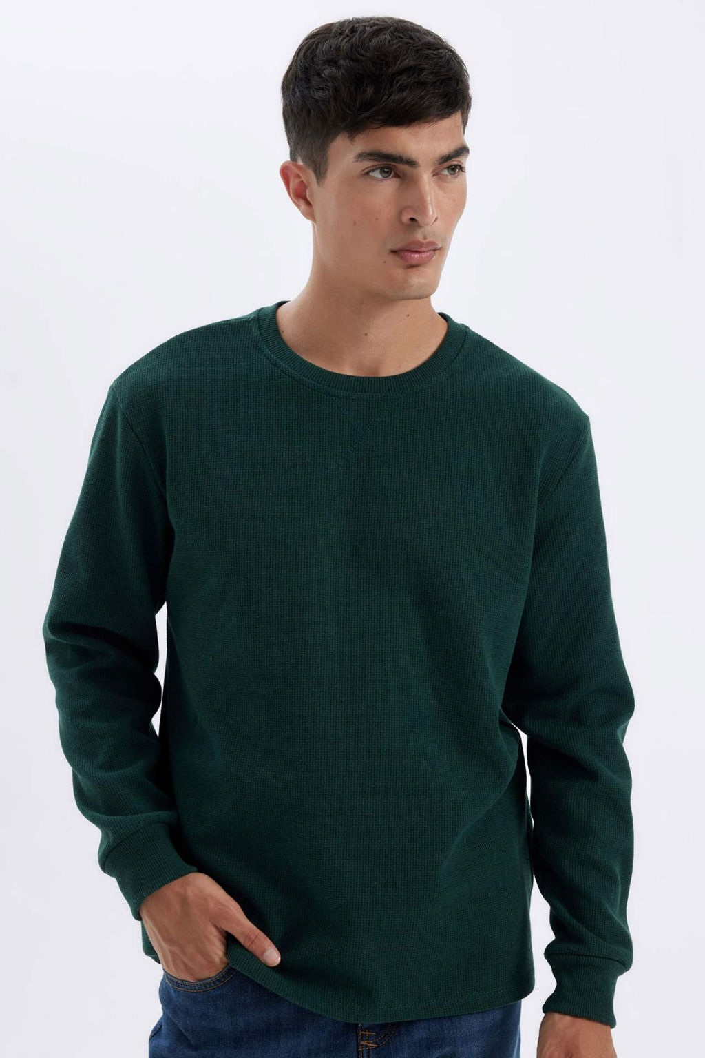 Regular Fit Bisiklet Yaka Waffle Uzun Kollu Tisort - Defacto фото 4