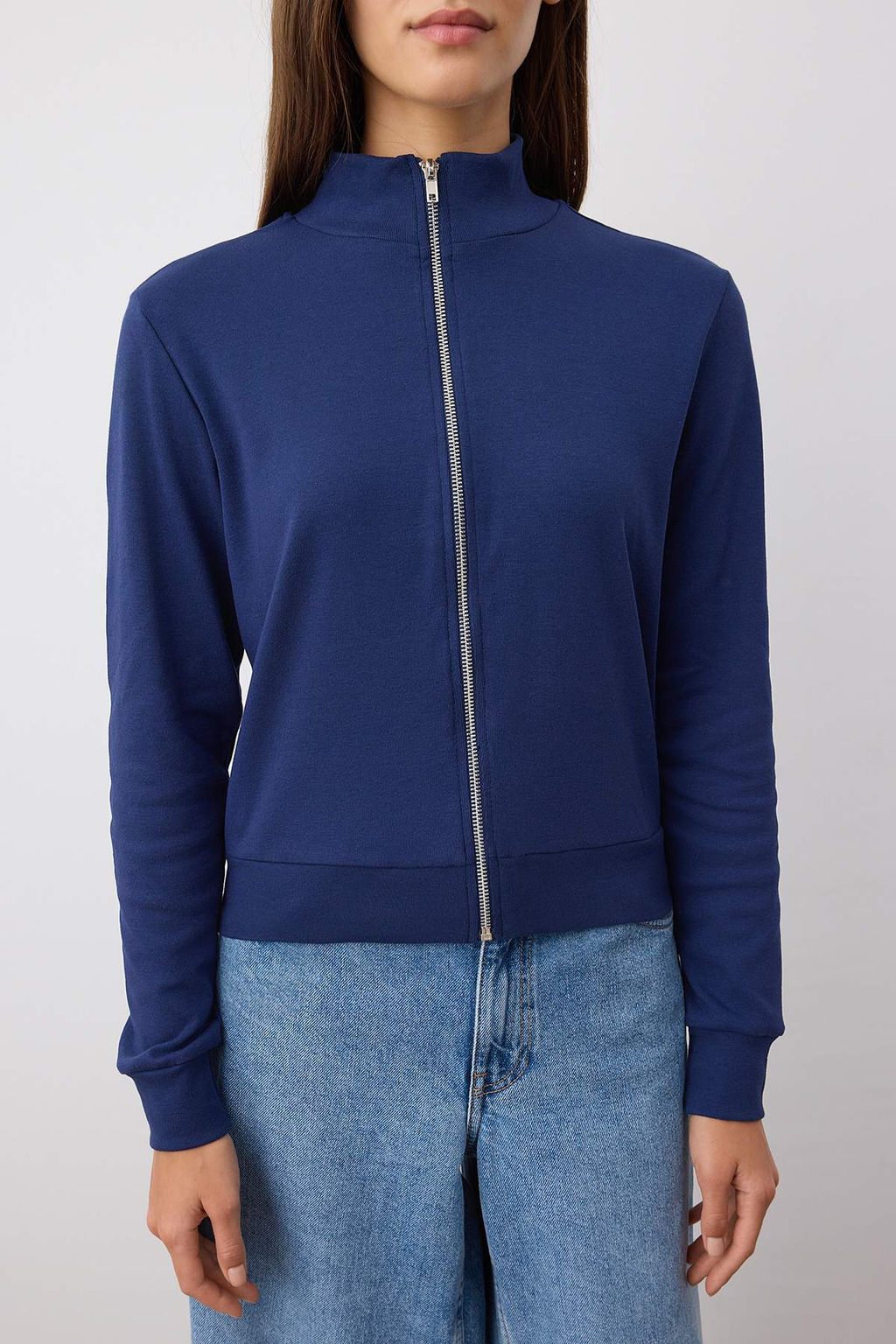 Lacivert Fermuarl? Slim/Vucuda Oturan Orme Sweatshirt TWOSS25SW00006 - Trendyolmilla фото 11