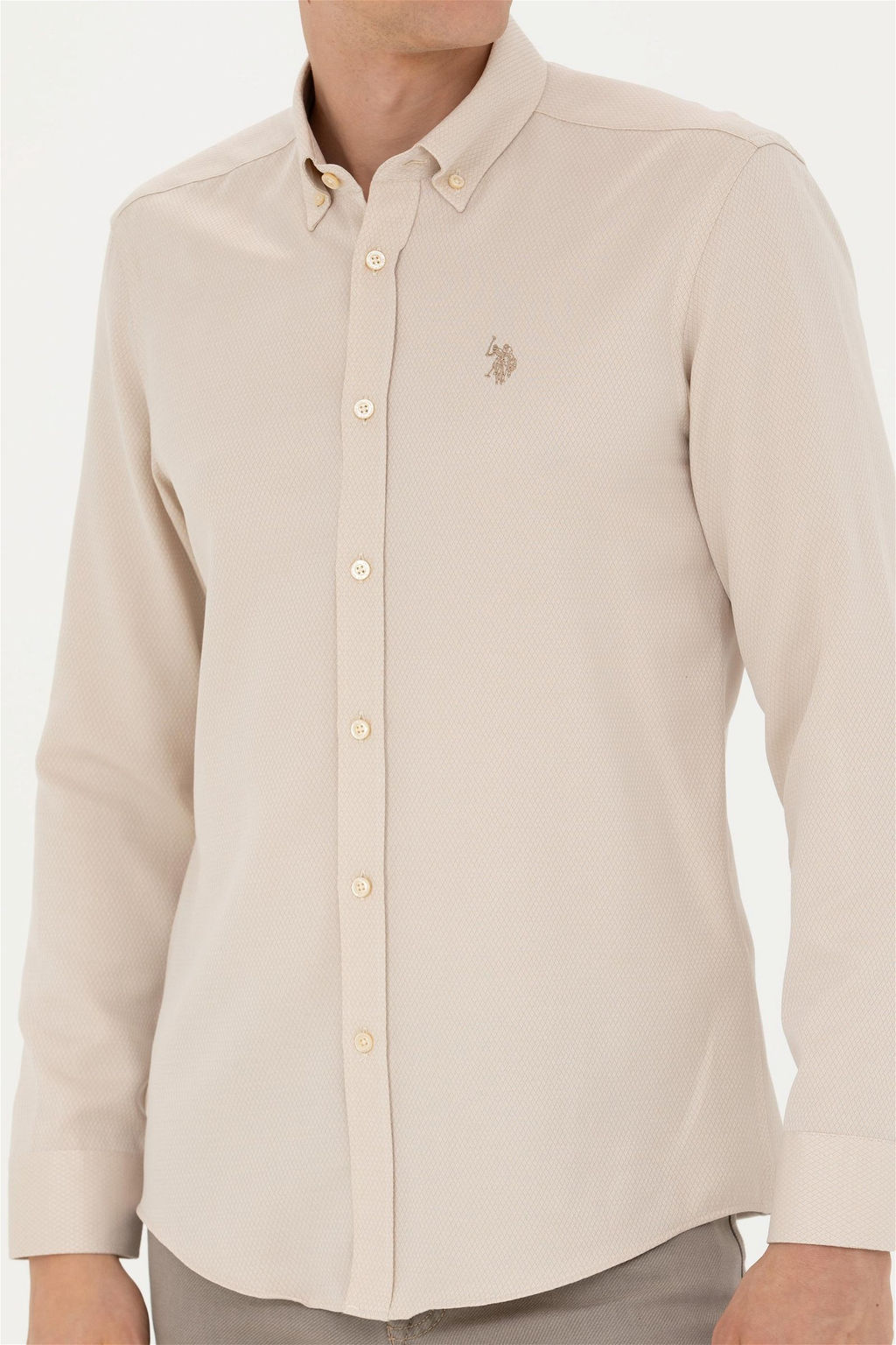 Мужская рубашка песочного цвета с длинным рукавом - U.s. polo assn фото 6