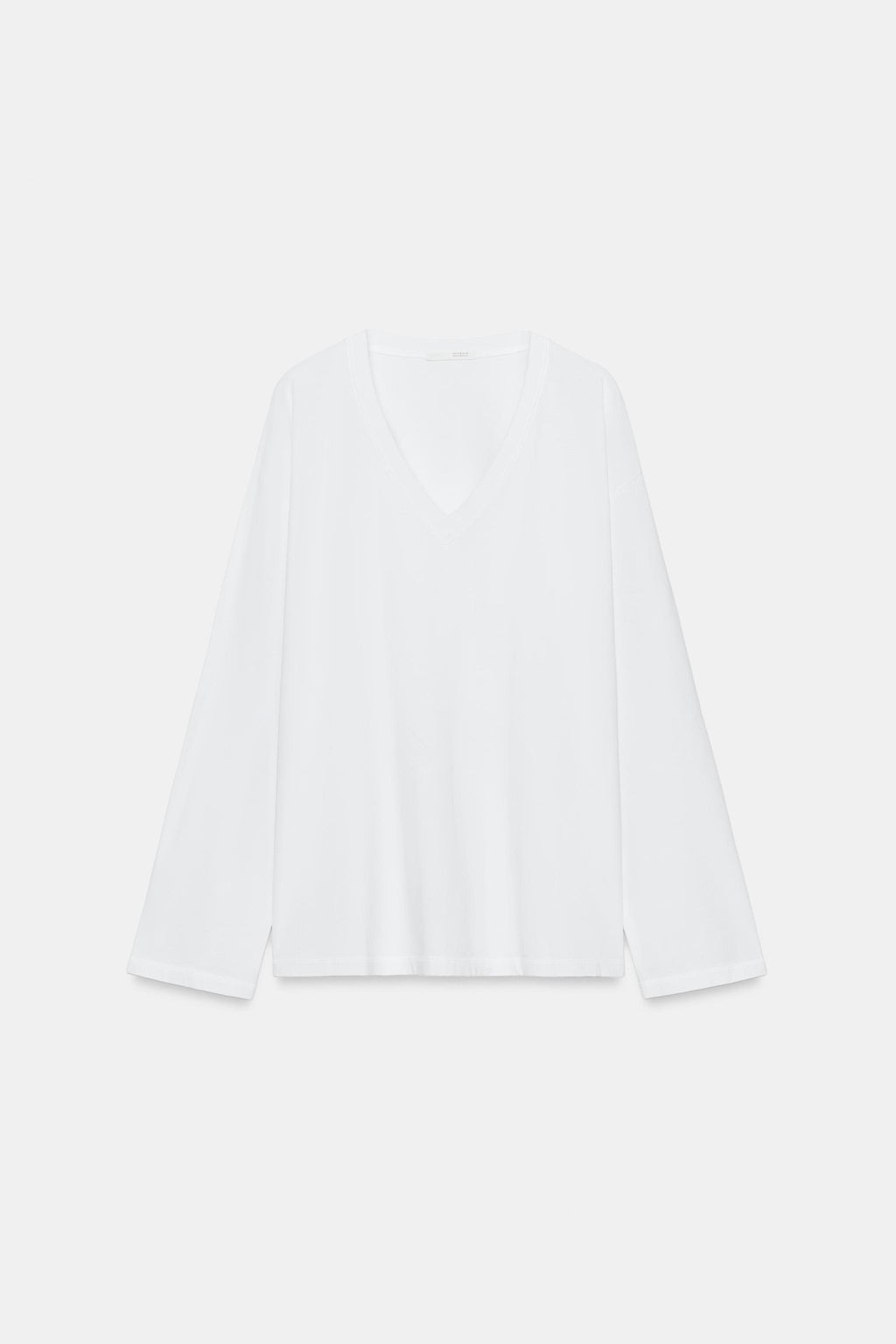 CAMISETA ESCOTE PICO ALGOD?N / Blanco - Zara фото 6