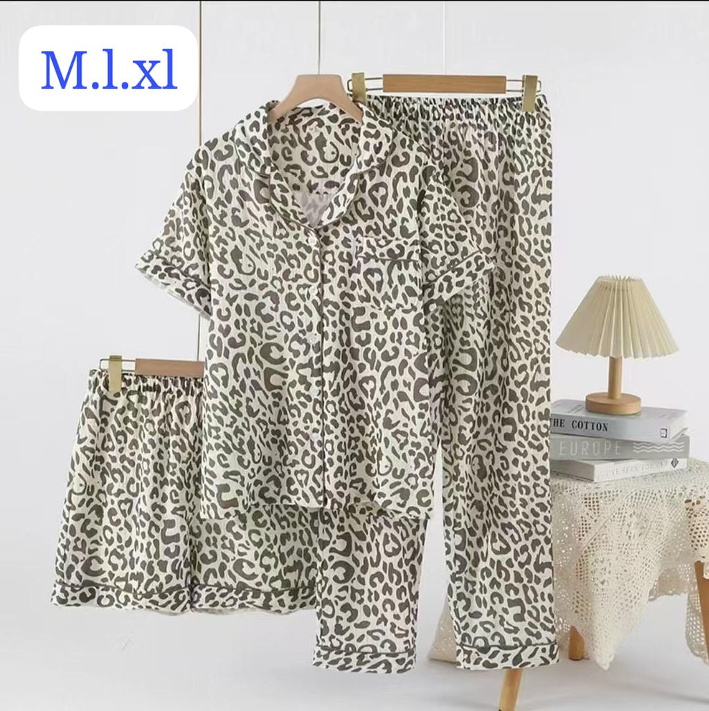 K12833 Костюм домашний: рубашка, шорты, брюки (муслин) ГРАФИТ