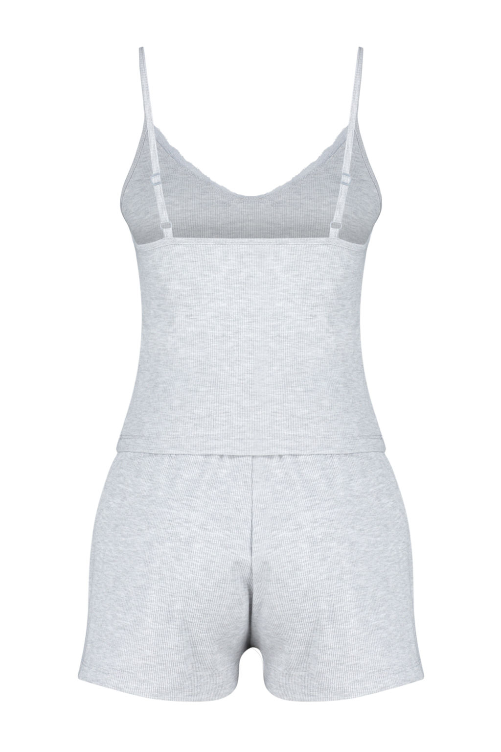Trendyolmilla Gri Melanj Dantelli Ip Ask?l? Fitilli Sortlu Orme Pijama Tak?m? THMSS24PT00080  фото 8