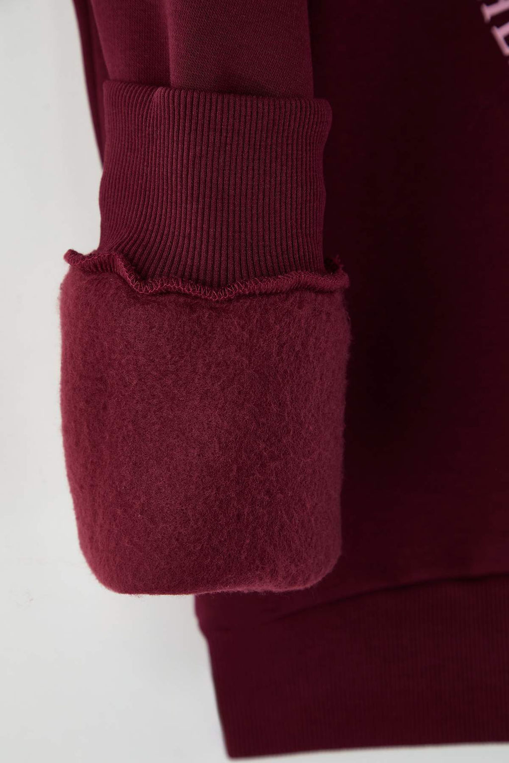 Teen Bordo Kal?n Ici Polarl? Ay?c?k Bask?l? Regular/Normal Kesim Orme Sweatshirt TWOAW26SW00199 - Trendyolmilla фото 7