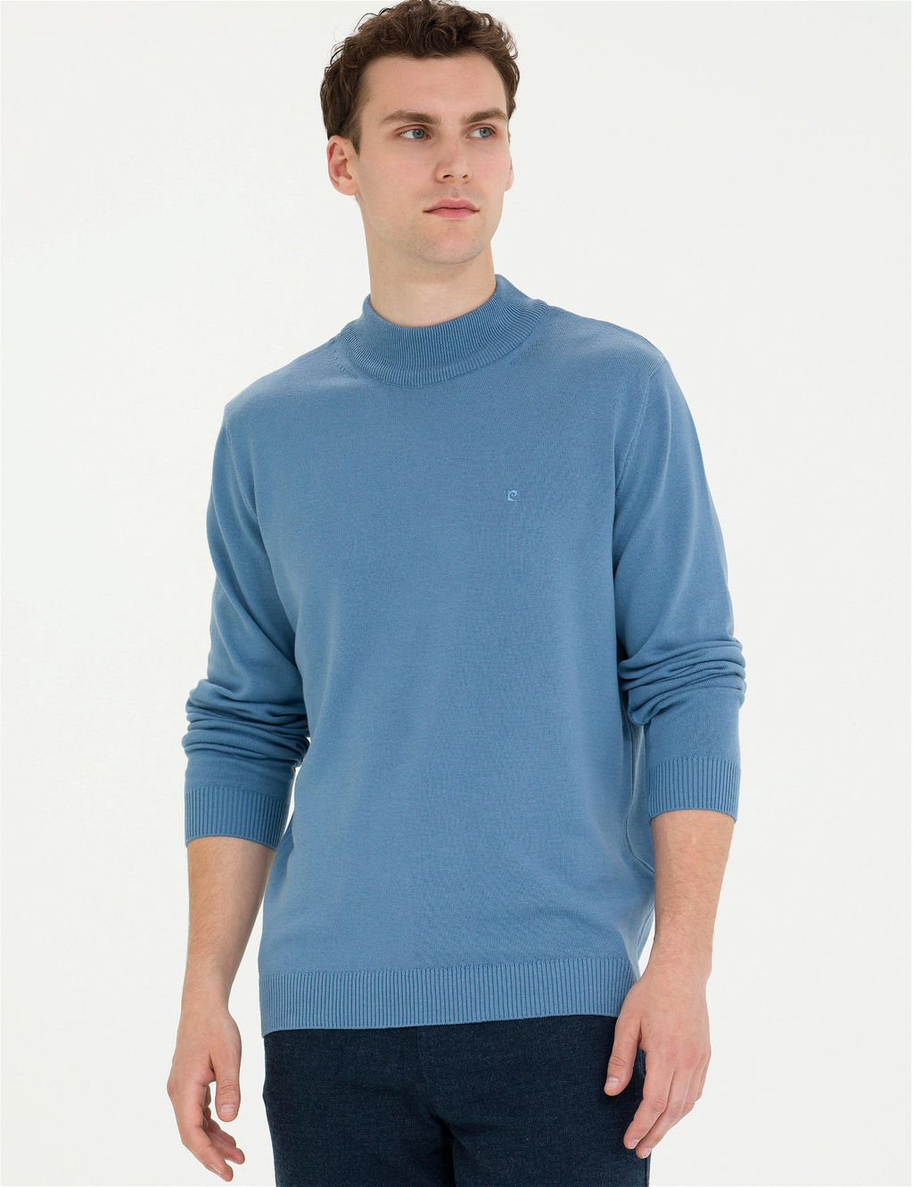 Koyu Mavi Slim Fit Yar_m Bal_k__ Yaka Basic Triko Kazak - Pierre cardin фото 3