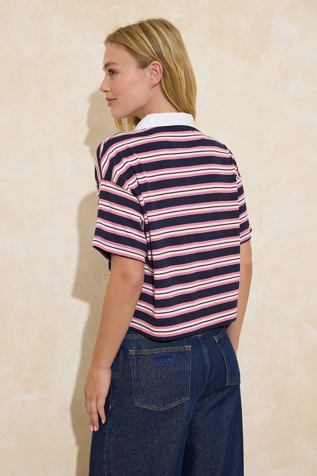 Lacivert Cizgili Regular/Normal Kal?p Polo Yaka Tok Pamuklu Orme T-Shirt TWOSS26TS00032 - Trendyolmilla фото 4
