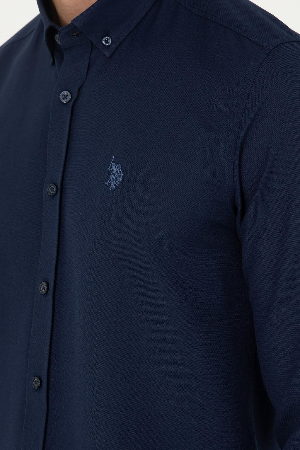 Мужская темно-синяя базовая рубашка с длинным рукавом - U.s. polo assn фото 7