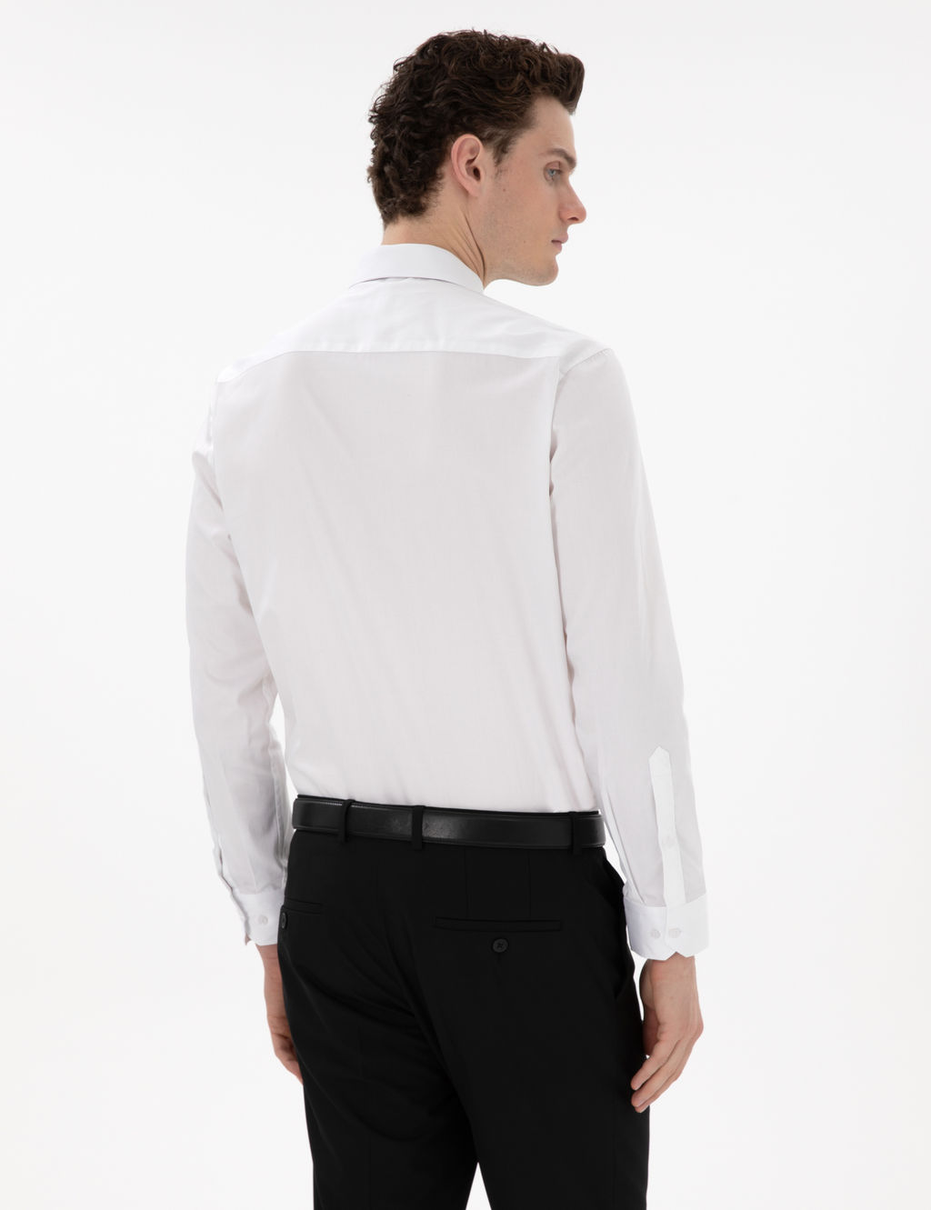 Beyaz %100 Pamuk Parlak Saten Regular Fit Uzun Kollu Basic G_mlek