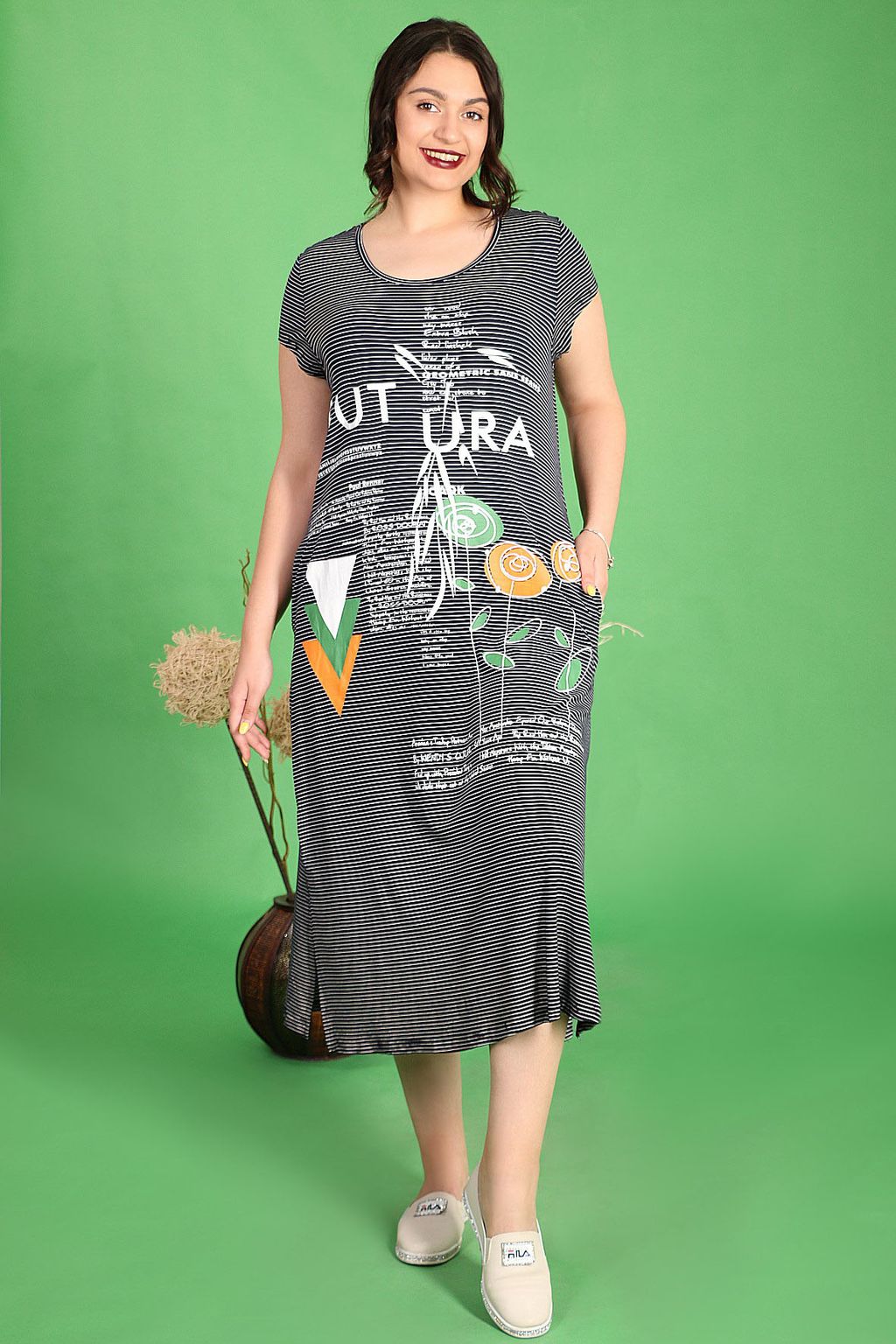 Платье летнее в полоску с рисунком повседневное - Almond фото 6