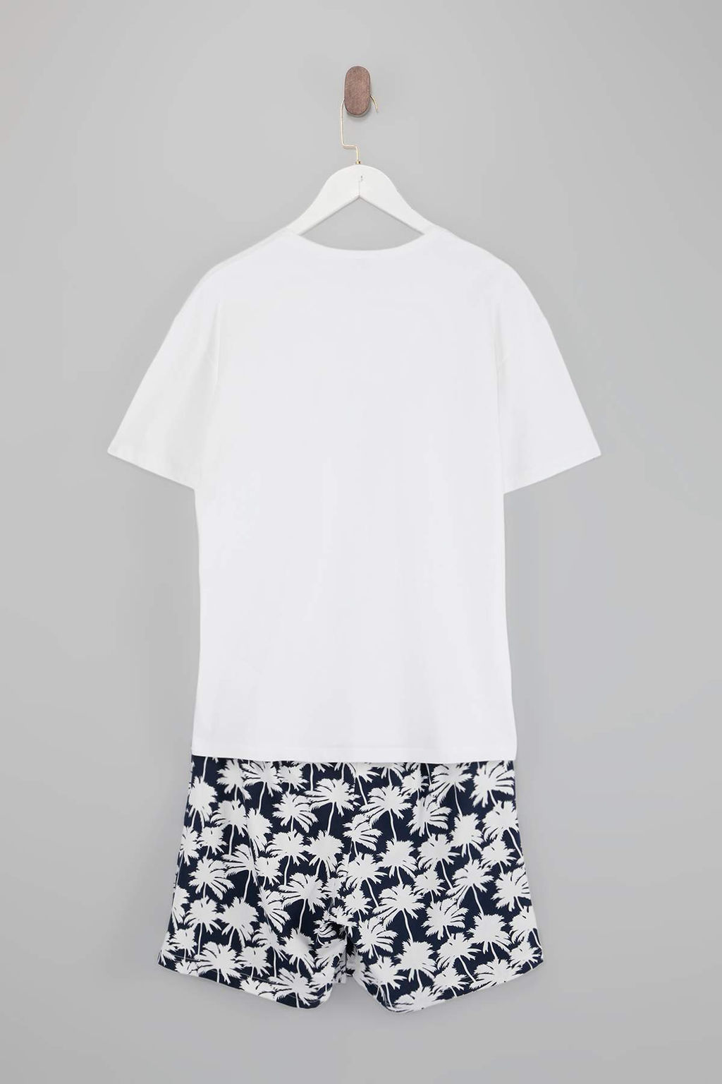 Ekru Regular Kesim Palmiye Desenli Pamuklu T-shirt-Sort Pijama Tak?m? TMNSS26PT00023