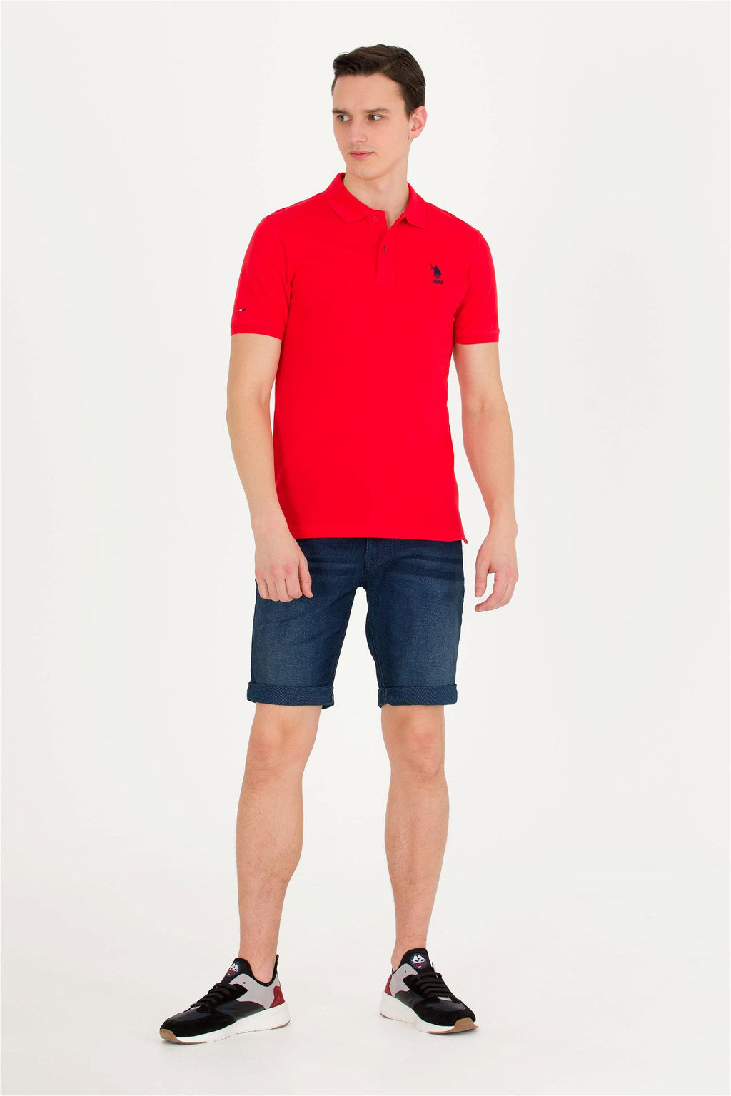 Мужская красная базовая футболка с воротником поло - U.s. polo assn фото 11