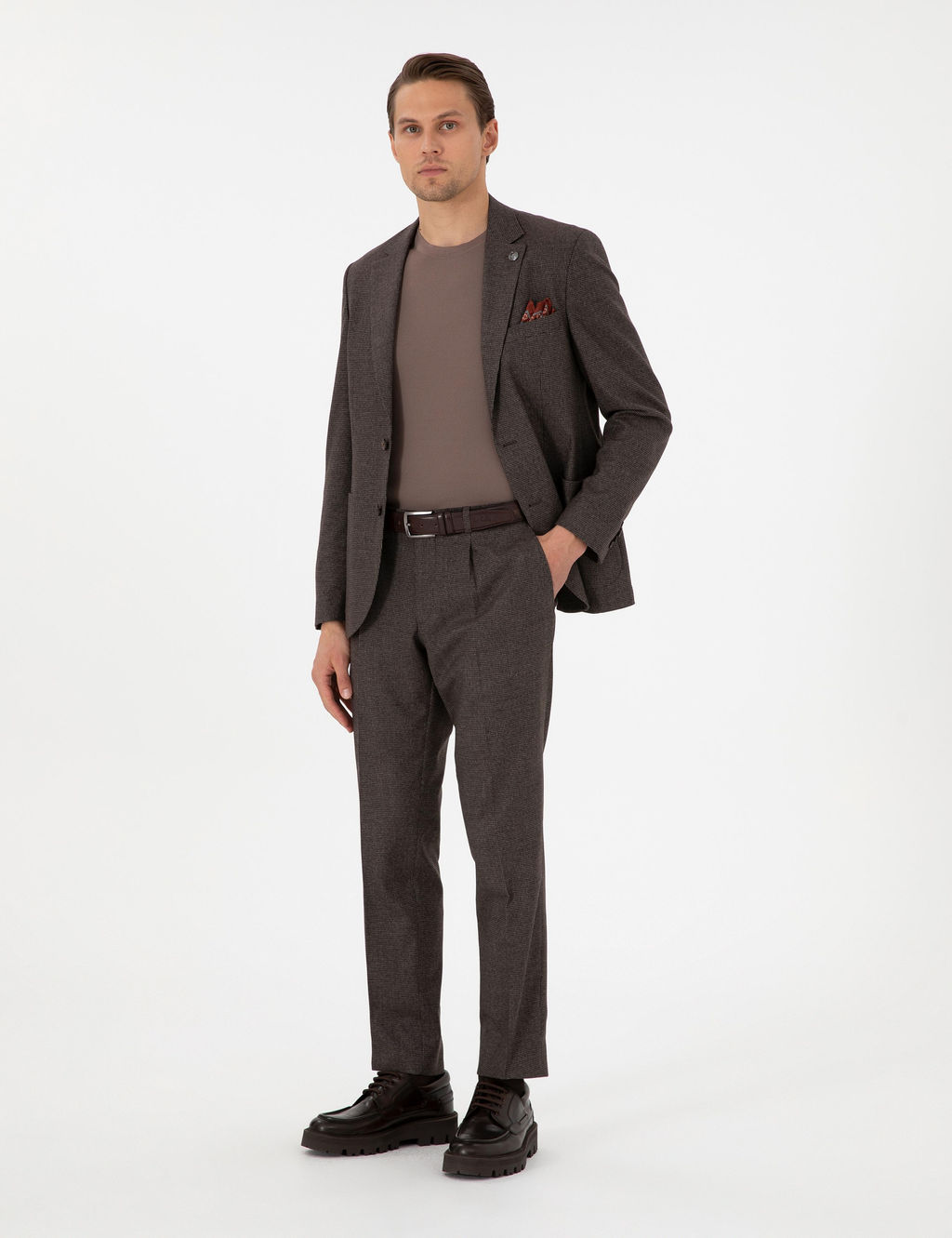 Kahverengi Slim Fit Tak_m Elbise