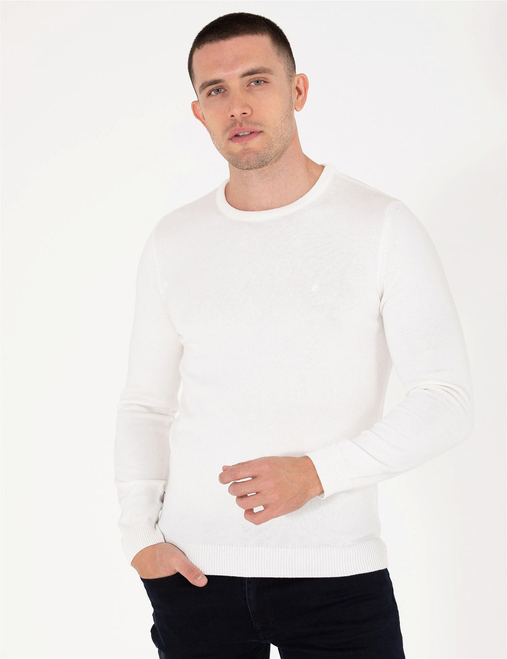 Ekru Slim Fit Bisiklet Yaka Basic Triko Kazak - Pierre cardin фото 4
