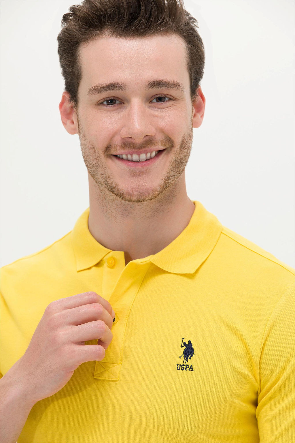 Мужская темно-желтая базовая футболка с воротником поло - U.s. polo assn фото 10