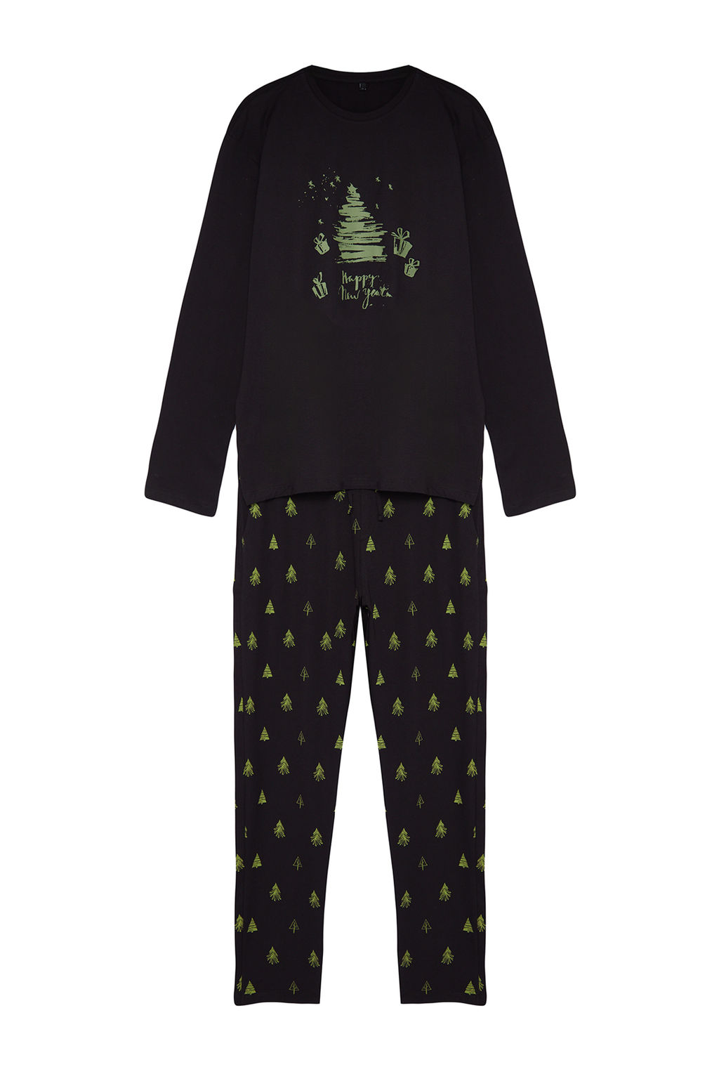 TRENDYOL MAN Erkek Siyah Regular Fit Orme %100 Pamuk Pijama Tak?m? TMNAW24PT00021 - Trendyolmilla фото 6