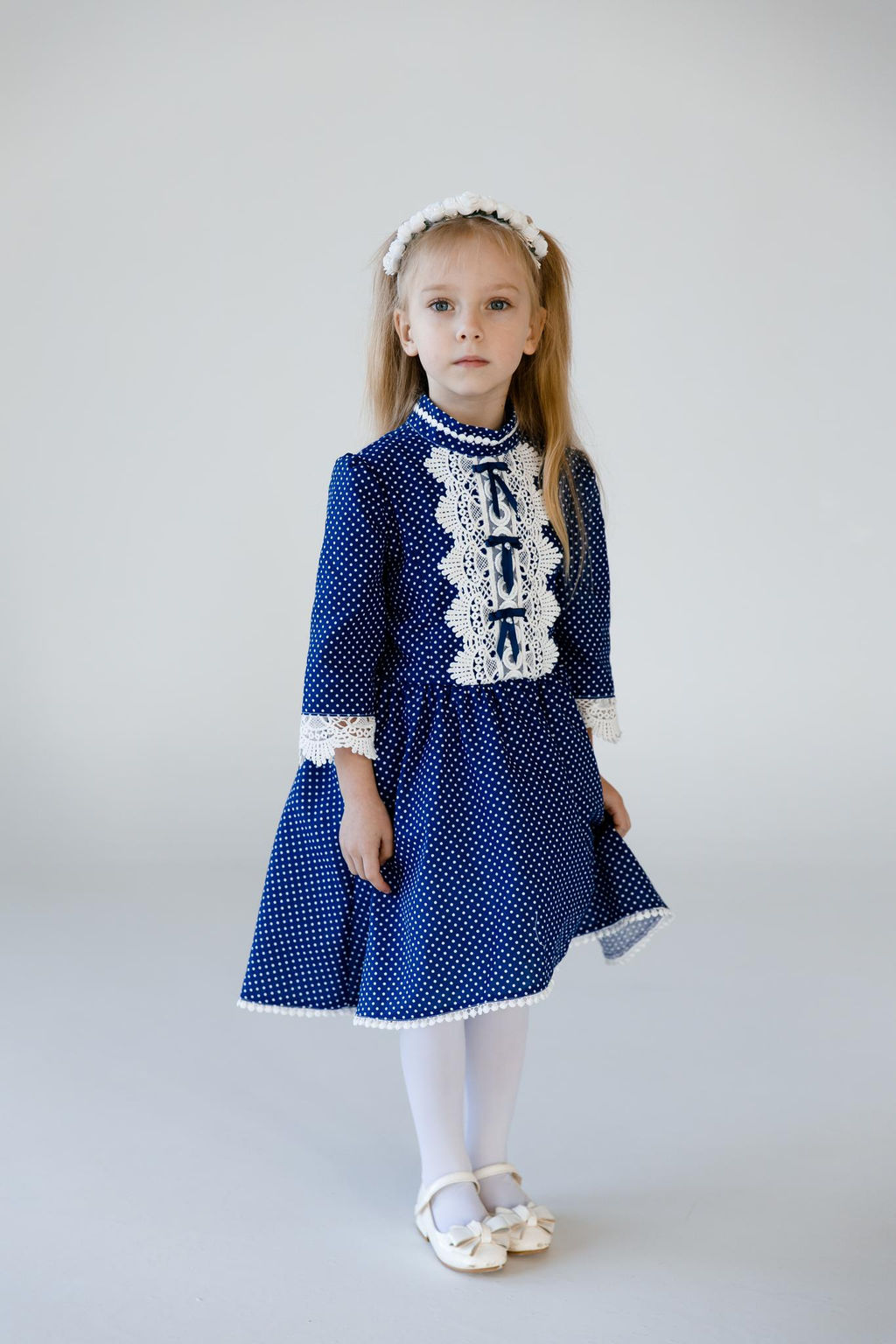 Платье МТ-422 горошек на синем