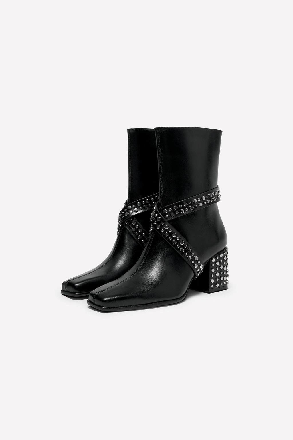 LEATHER HEELED ANKLE BOOTS WITH STUDS LUDOVIC DE SAINT SERNIN x ZARA