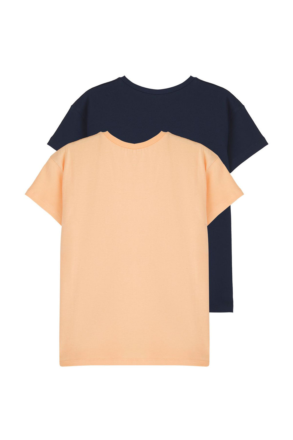 Lacivert-Turuncu 2li Unisex %100 Pamuk Basic K?sa Kol Orme T-Shirt TKDSS25TS00102 - Trendyolmilla фото 2