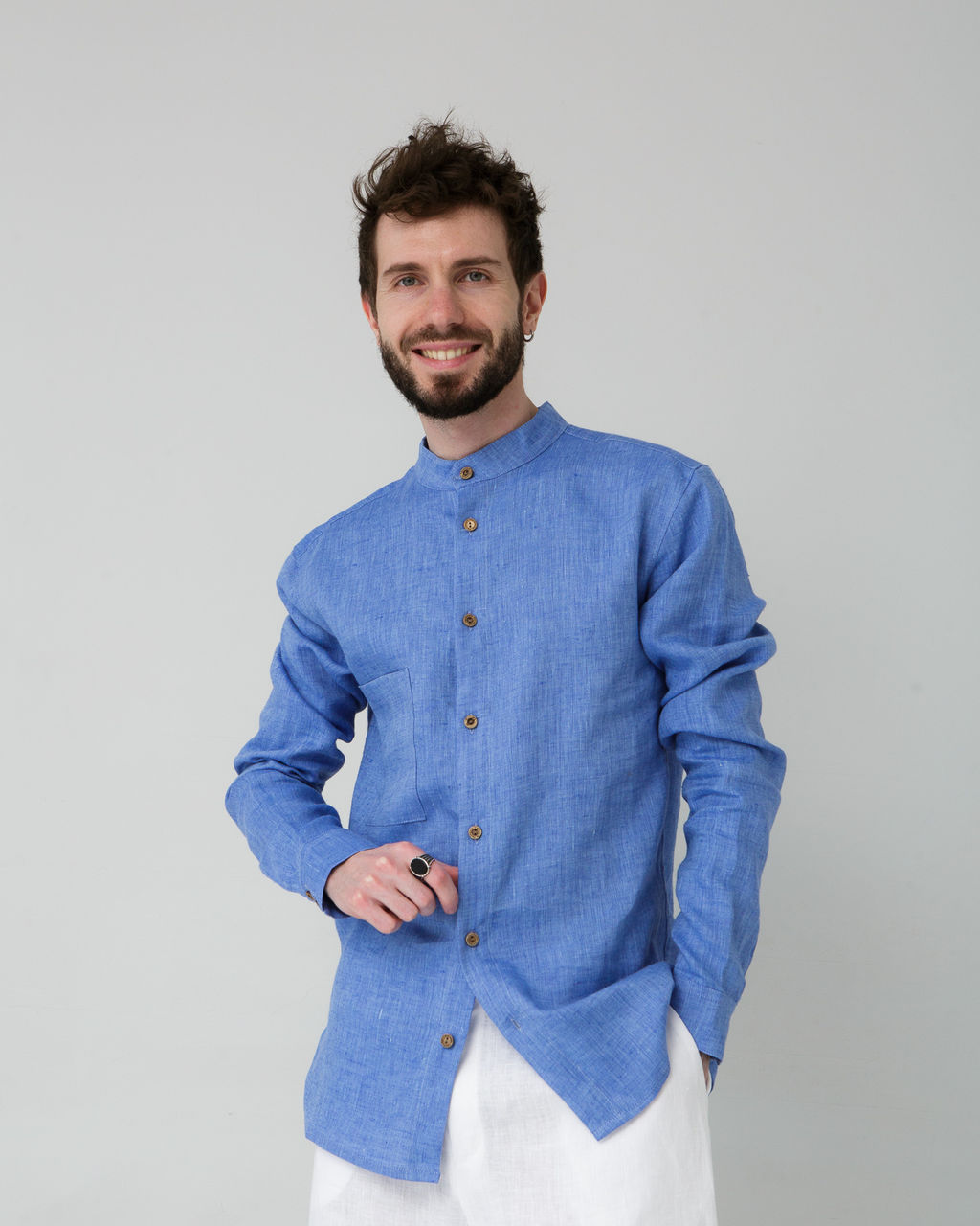 Рубашка льняная меланж 26009