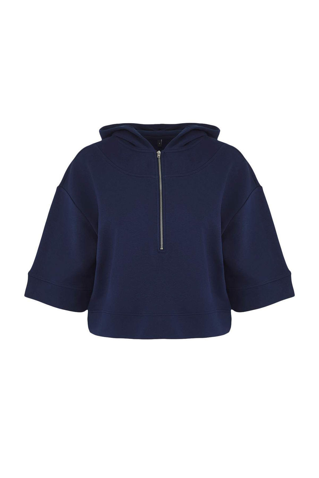 Lacivert Kapusonlu Fermuar Detayl? Truvakar Kol Kal?n Orme Sweatshirt TWOAW26SW00024