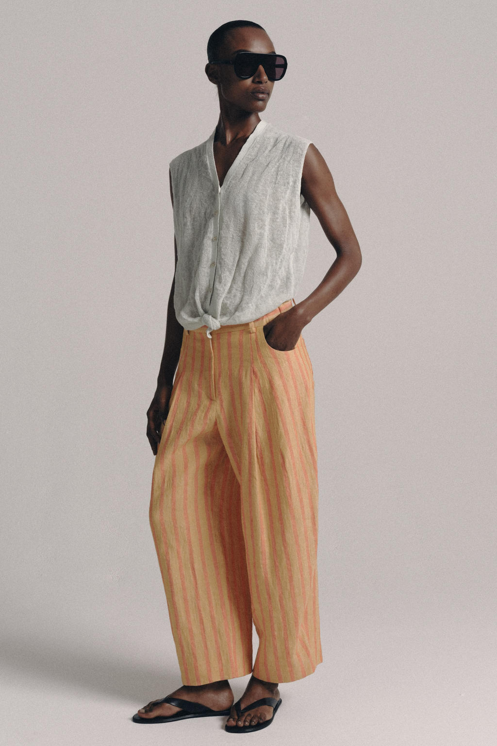 PANTAL?N RAYAS CON LINO ZW COLLECTION / Naranja