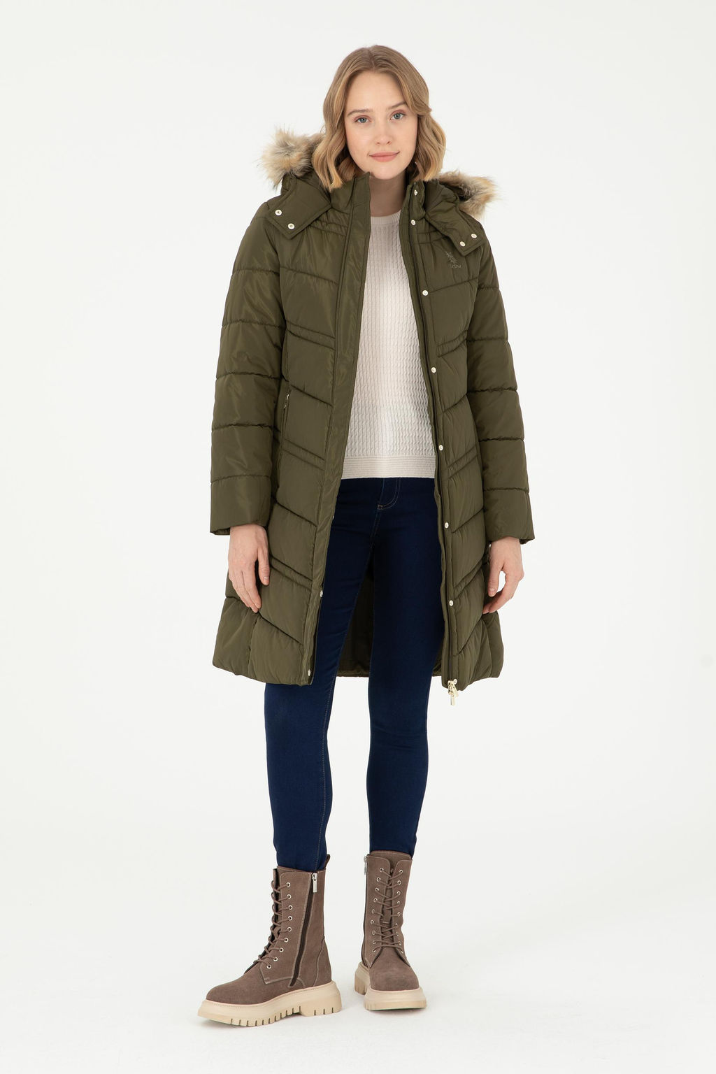Женское пальто цвета хаки Неожиданная скидка в корзине - U.s. polo assn фото 4