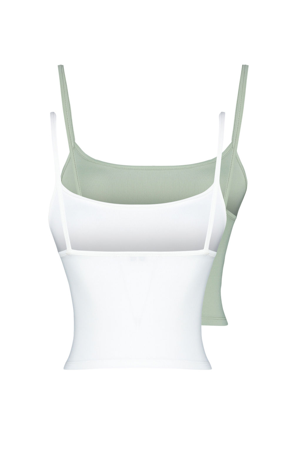 Beyaz-Yesil 2li Paket Poliamid Icerikli Ask?l? Crop Fitted Esnek Orme Atlet TWOSS24AL00053