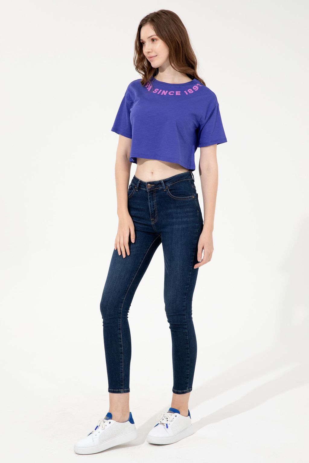 U. S. Polo Assn Женская синяя укороченная футболка с круглым вырезом - U.s. polo assn фото 4