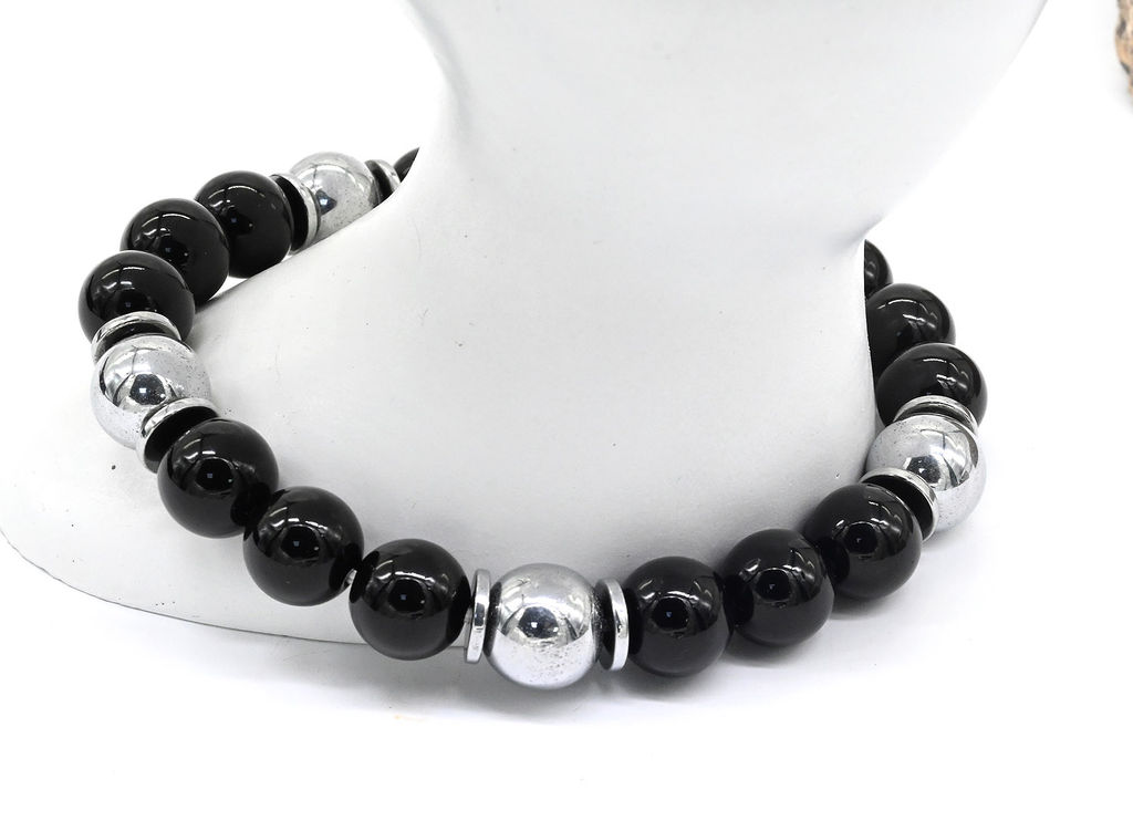 Браслет из агата черонго и терагерца шарик 10мм, 18см