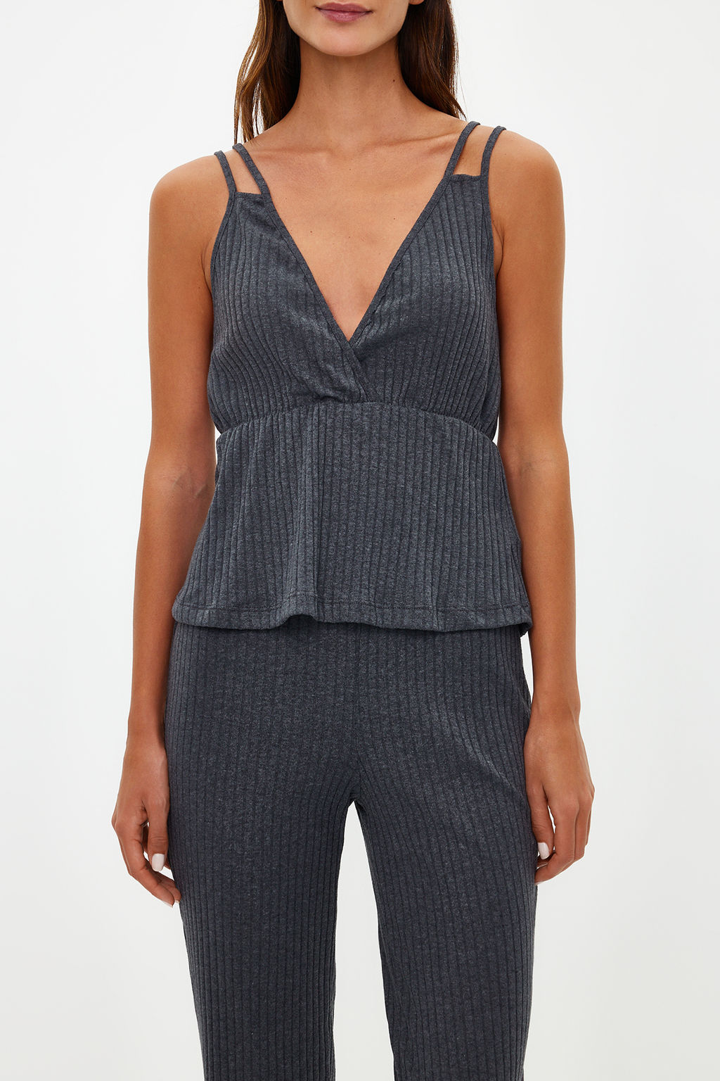 Trendyolmilla Antrasit Fitilli Ip Ask?l? Orme Pijama Tak?m? THMSS21PT0125  фото 4