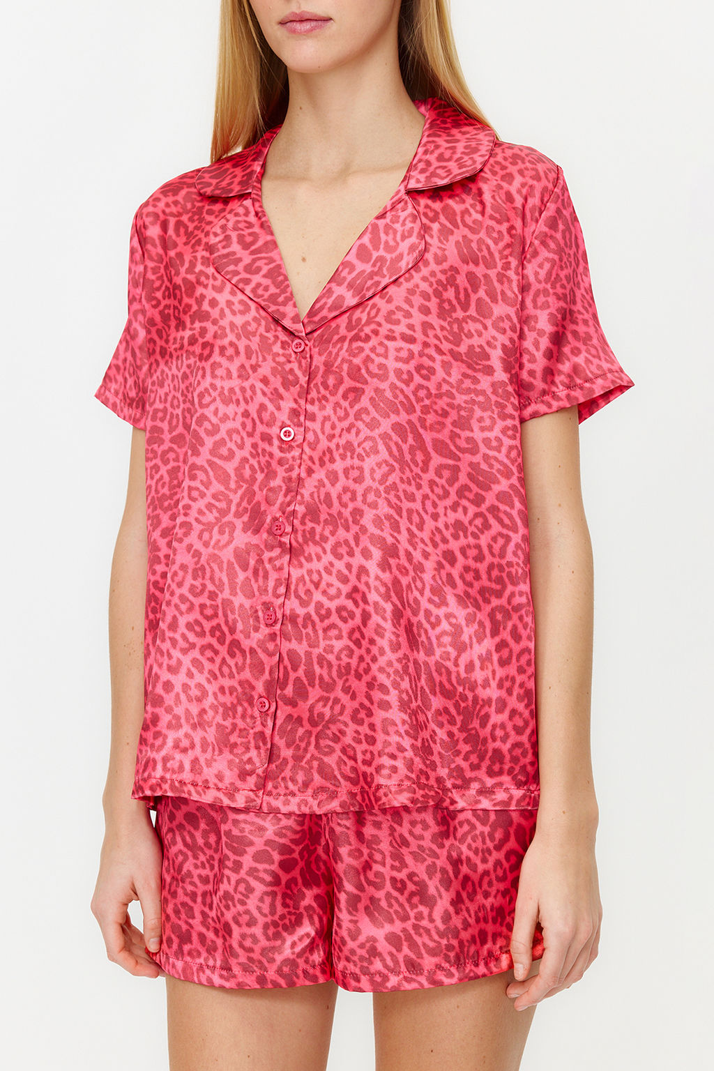 Trendyolmilla Pembe Cok Renkli Leopar Desenli Saten Sortlu Dokuma Pijama Tak?m? THMSS20PT0158 фото 12