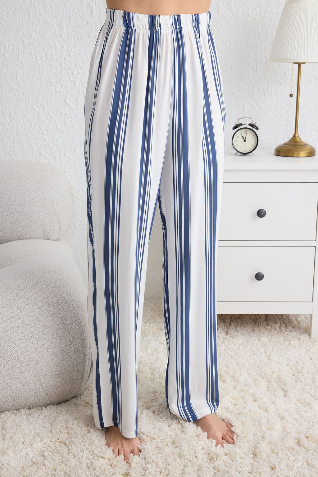 Lacivert Pamuklu Cizgili Orme Pijama Tak?m? THMSS25PT00143