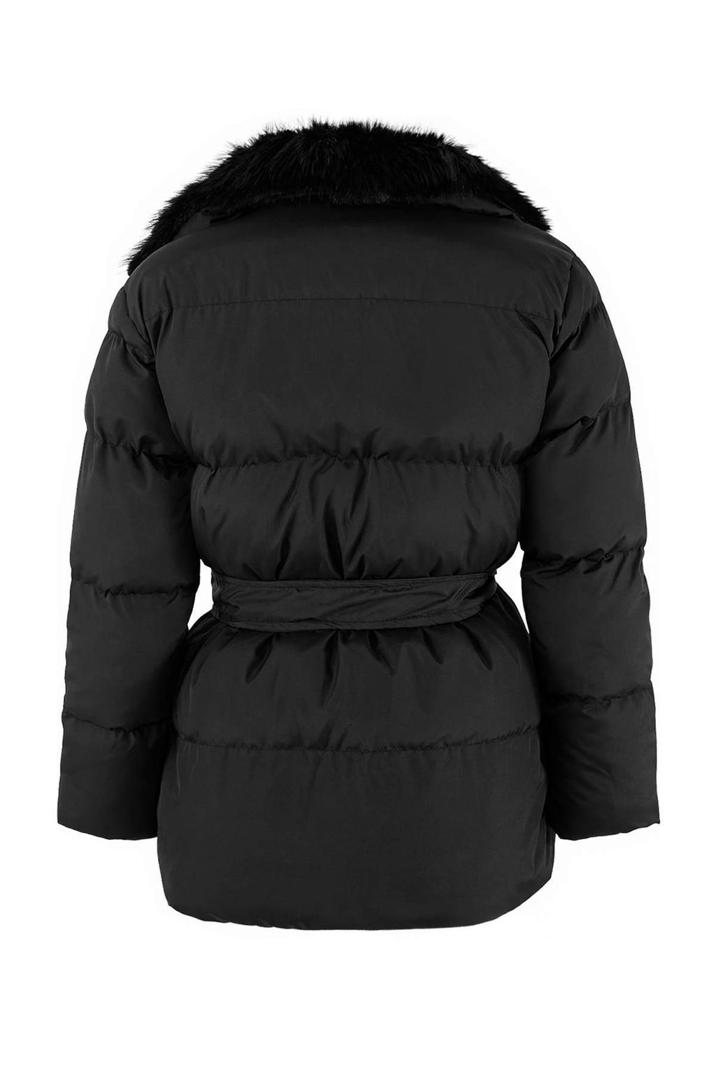 Siyah Regular Kal?p Kemerli Kurklu Mont TWOAW26MO00175