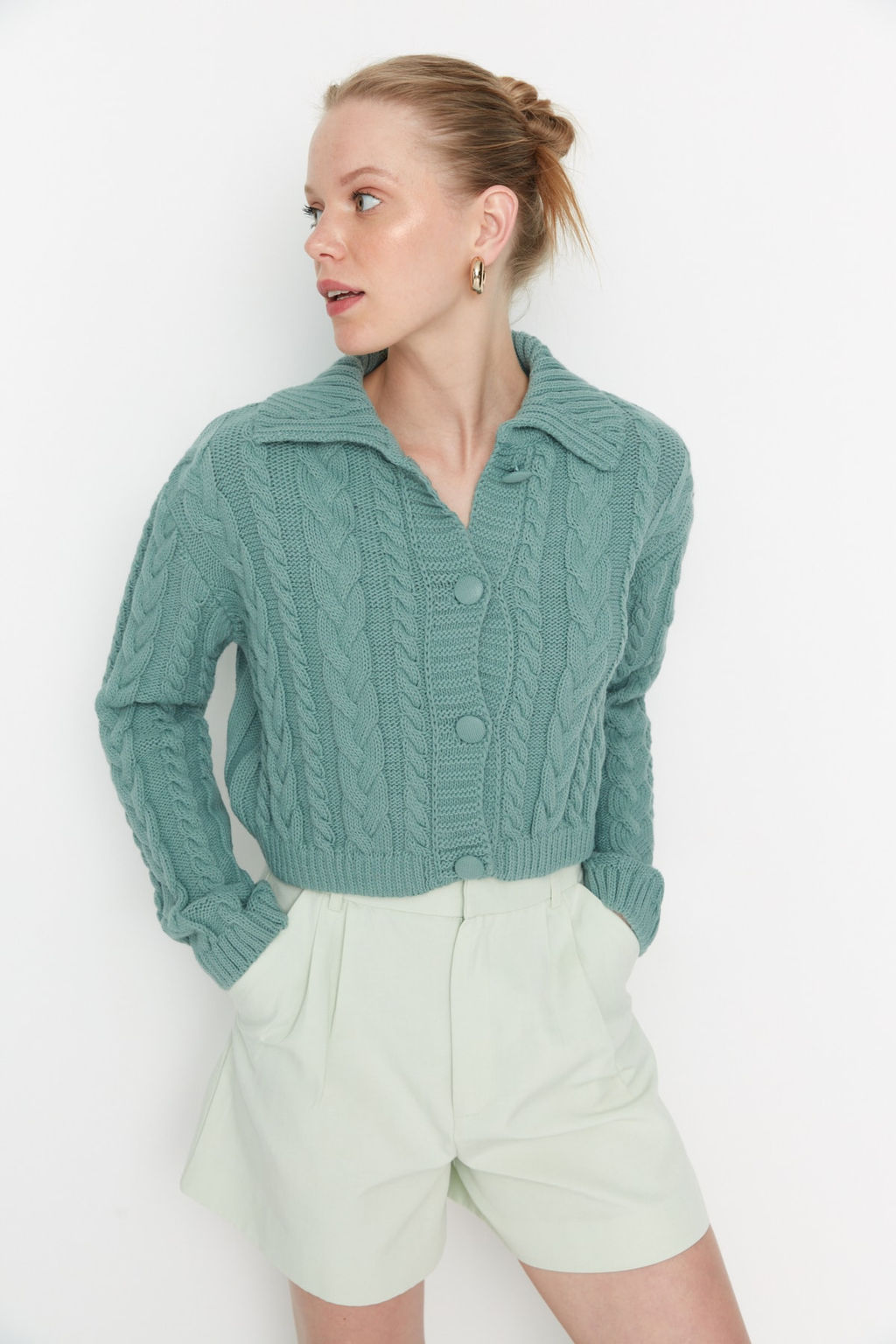 TRENDYOLMILLA Tas Crop Polo Yaka Triko H?rka TWOAW22HI0448  фото 2
