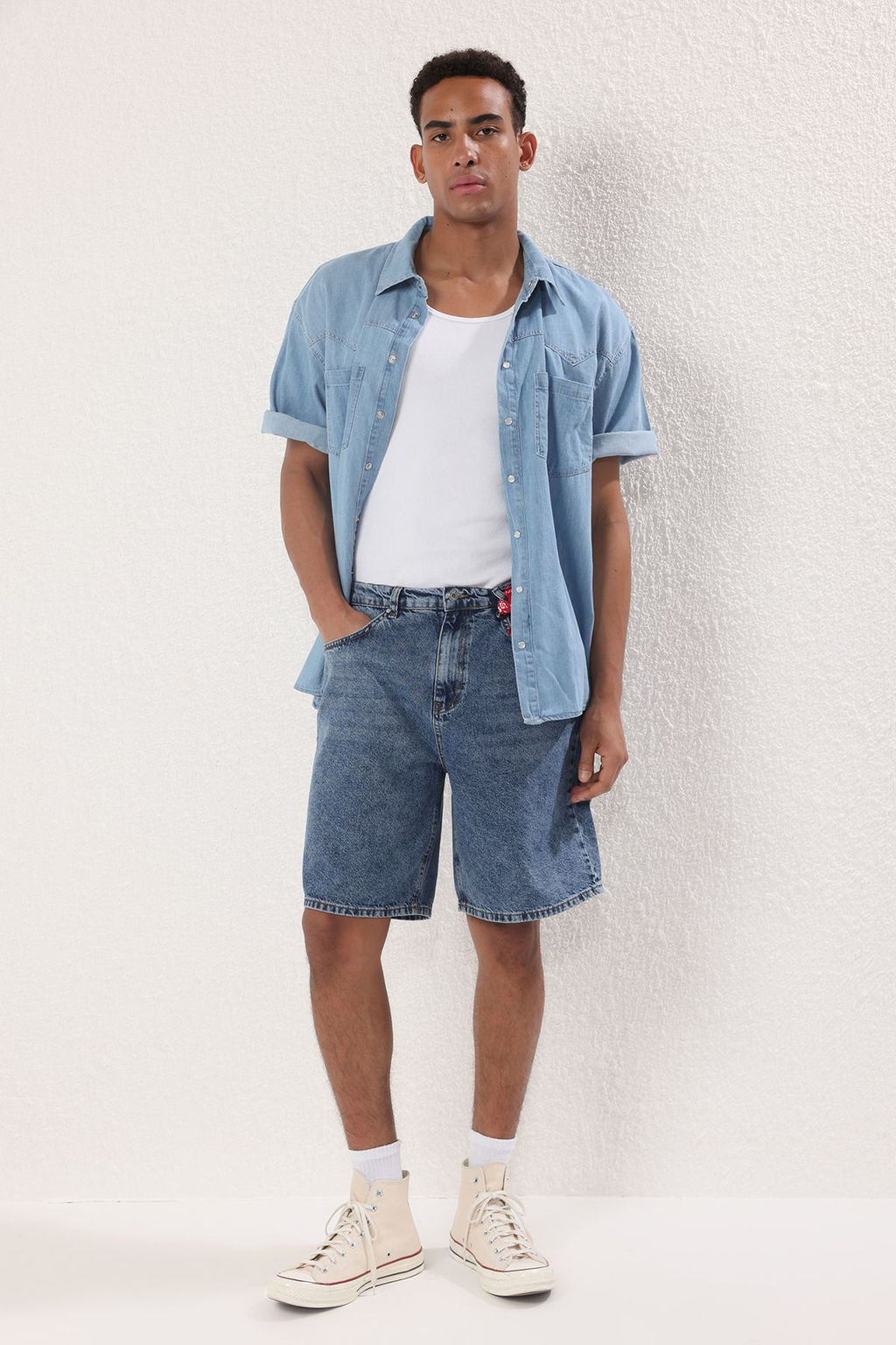 TRENDYOL MAN Mavi Baggy Fit More Sustinable Kot Sort TMNSS25SR00054 - Trendyolmilla фото 9