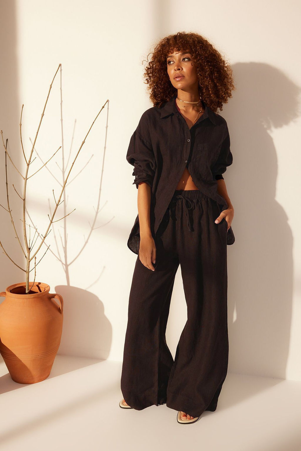 Bej %100 Keten Beli Lastikli Yuksek Bel Ekstra Wide Leg Pantolon TWOSS24JE00251 - Trendyolmilla фото 20