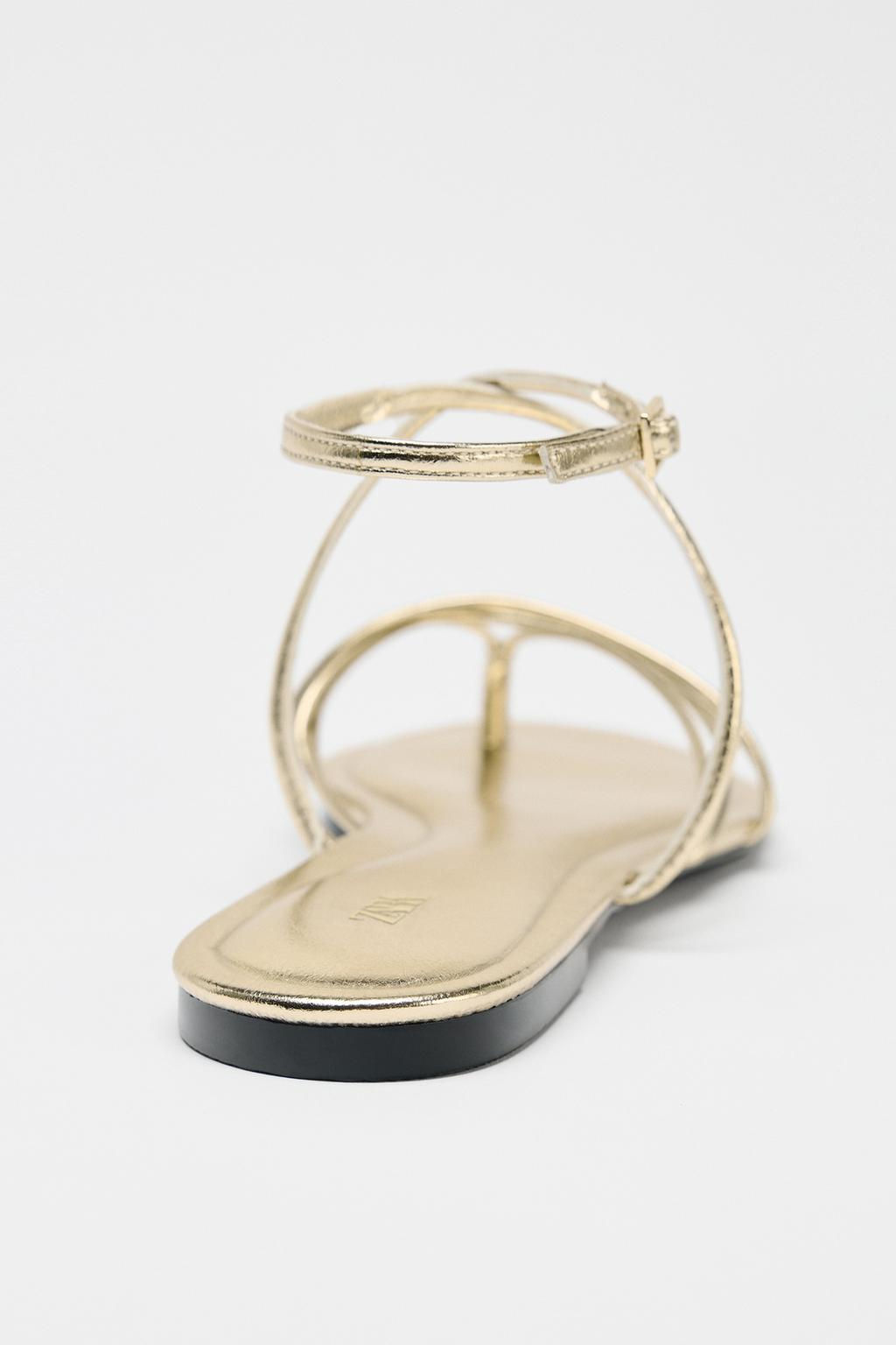 GOLD STRAPPY FLAT SANDALS - Zara фото 4