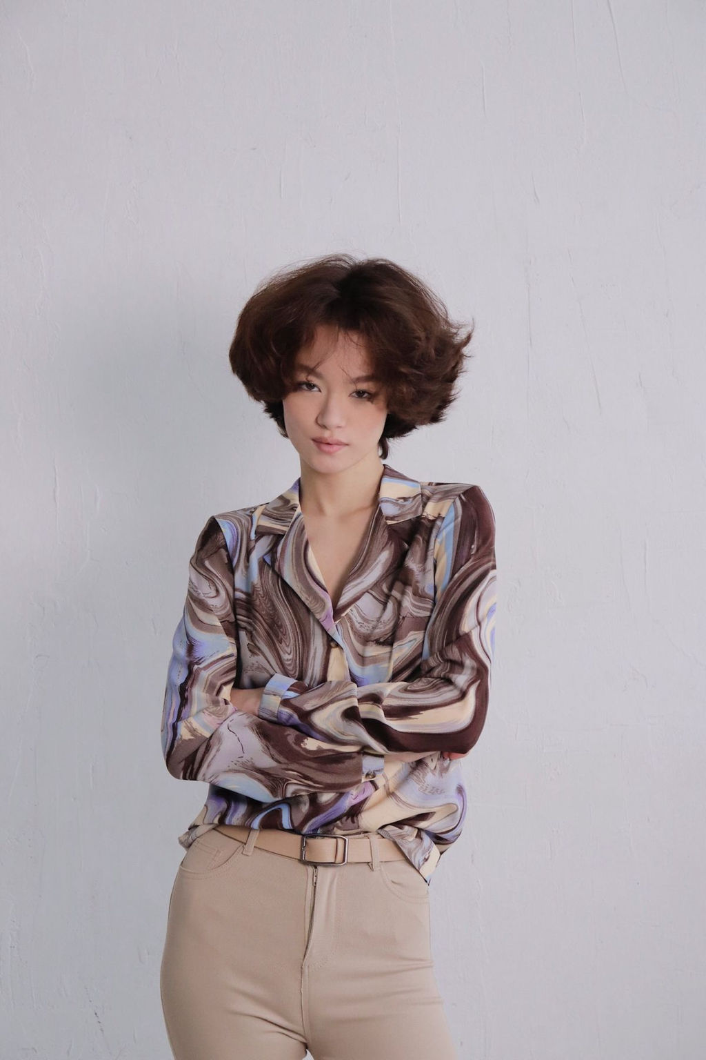 11539 Блуза с английским воротником коричнево-голубая - Martichelli фото 3