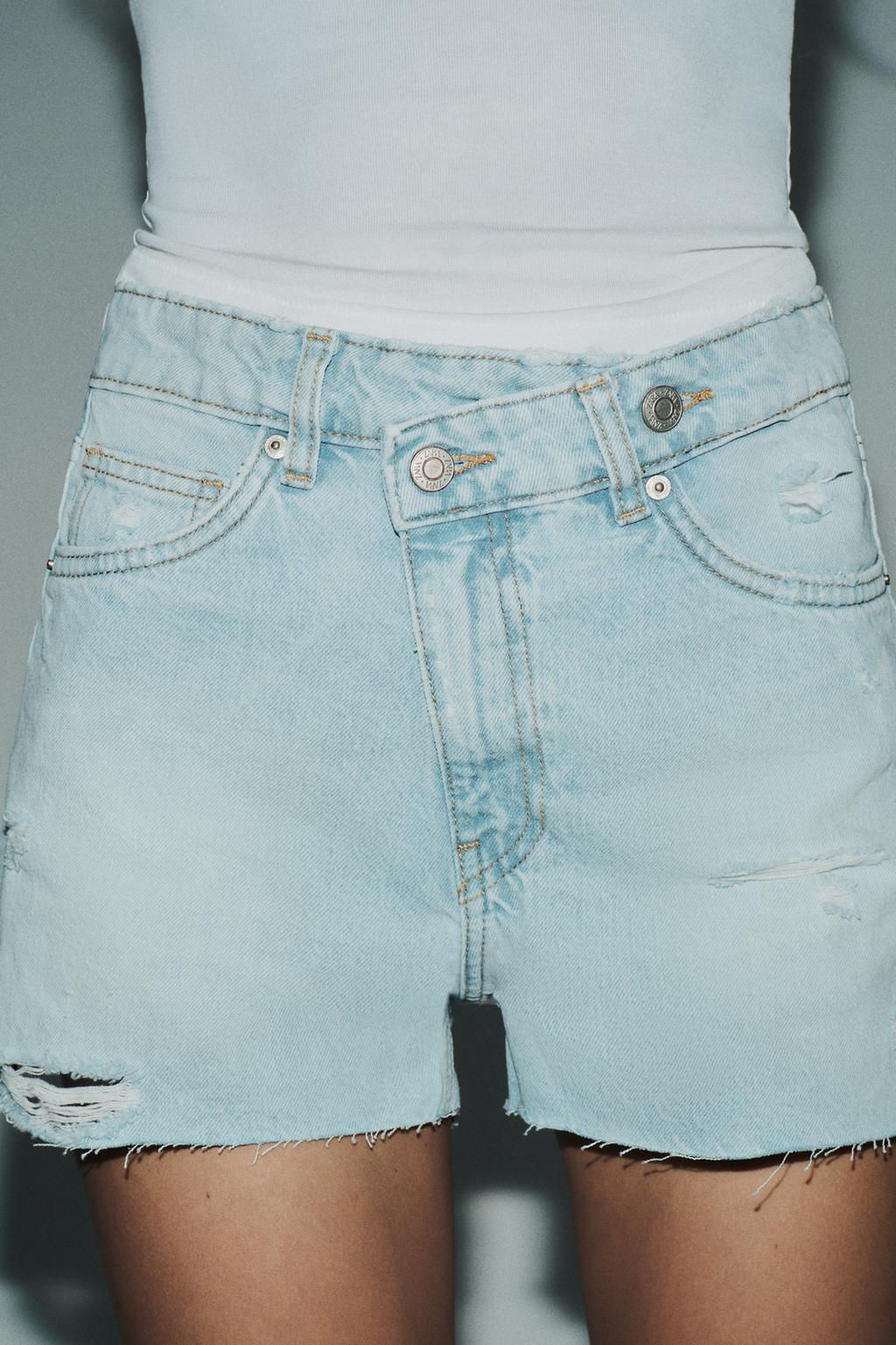 HIGH-WAIST CROSSOVER WAIST MOM FIT TRF DENIM BERMUDA SHORTS - Zara фото 2