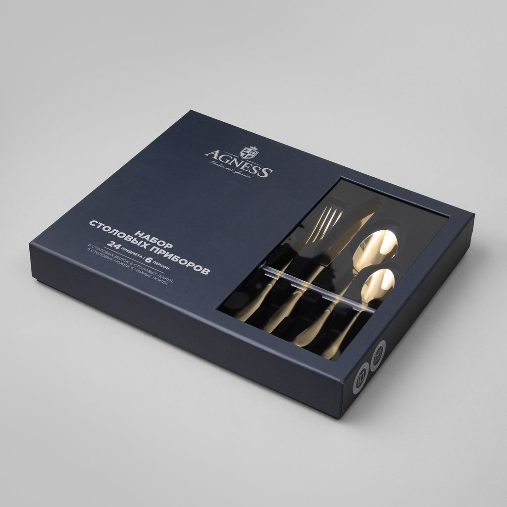 НАБОР СТОЛОВЫХ ПРИБОРОВ SENSO AGNESS 24 ПР., СТАЛЬ 18/10, ПВД ПОКРЫТИЕ, ЦВЕТ: ШАМПАНЬ фото 5