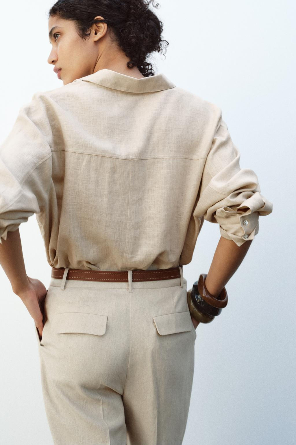 LINEN BELTED STRAIGHT-LEG TROUSERS - Zara фото 4