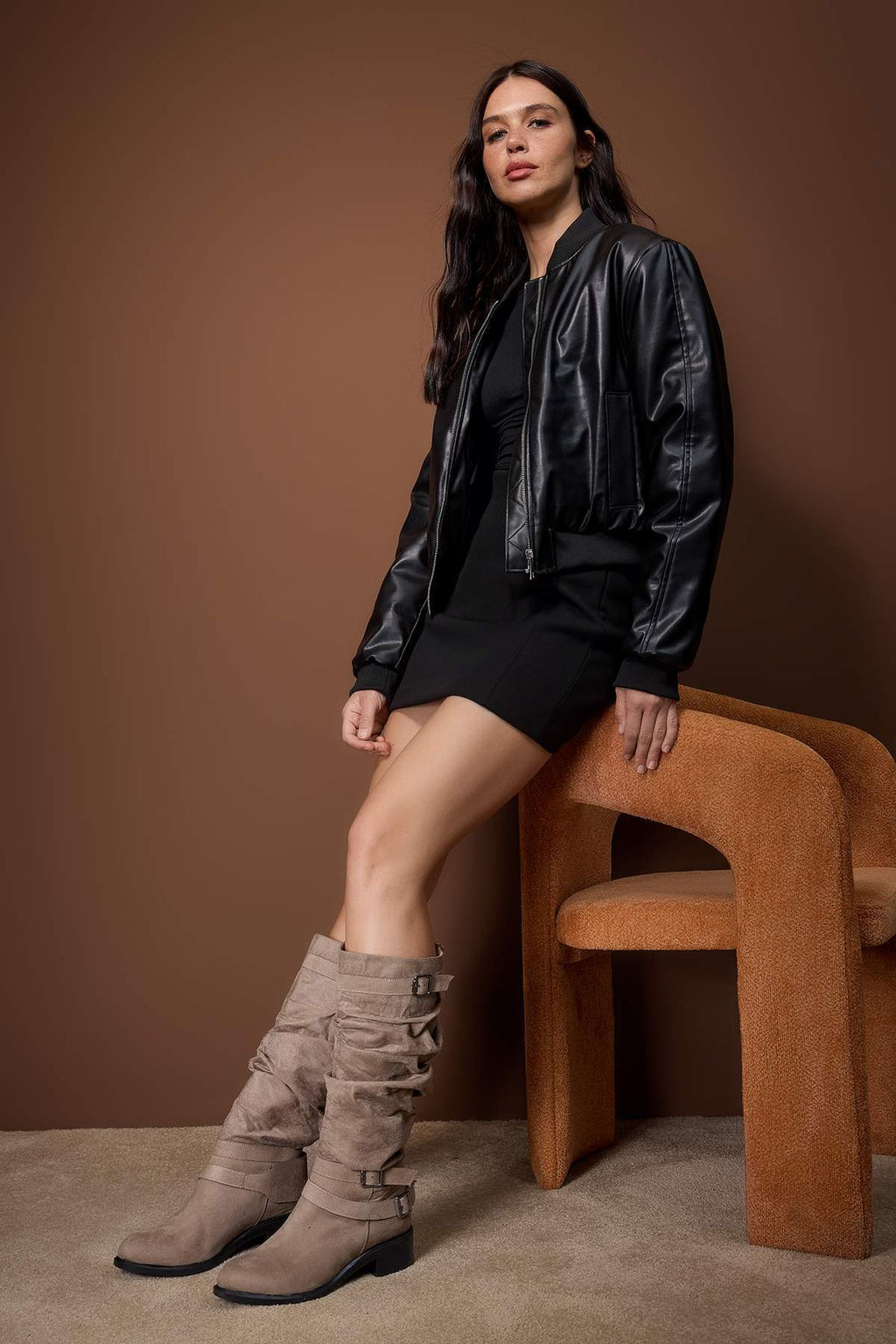 Vizon Suet Toka Detayl? Koruklu Blok Topuklu Kad?n Cizme TAKAW26CZ00020