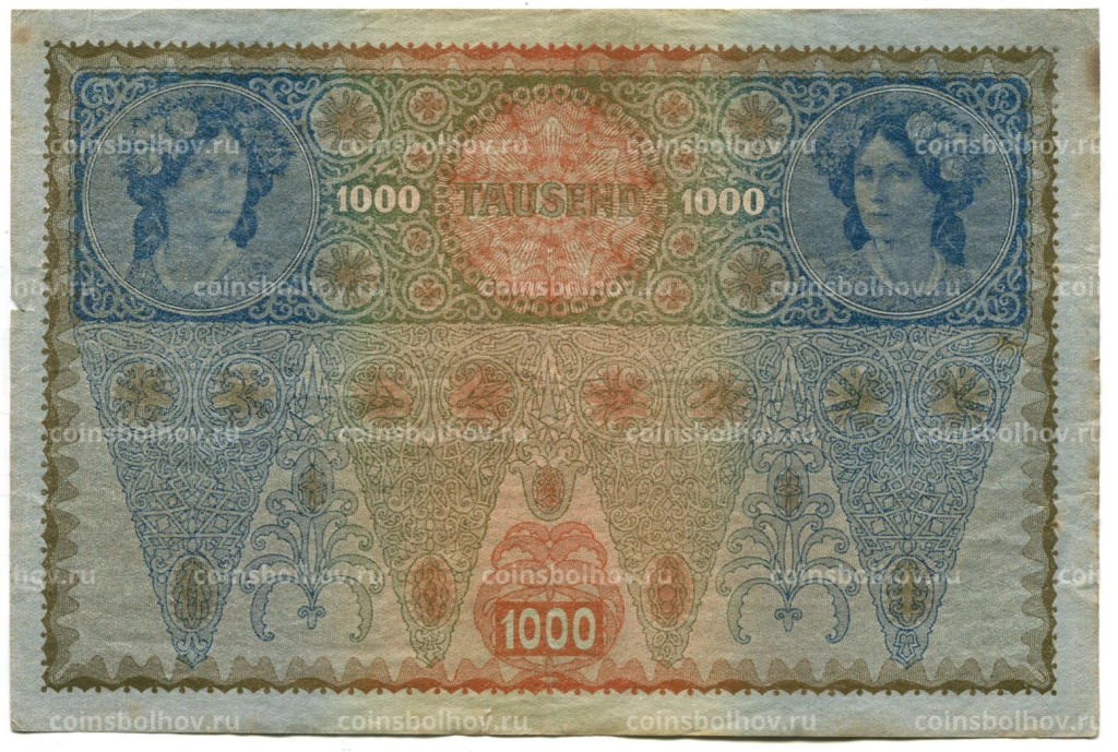 Банкнота 1000 крон 1902 года Австрия  надпечатка