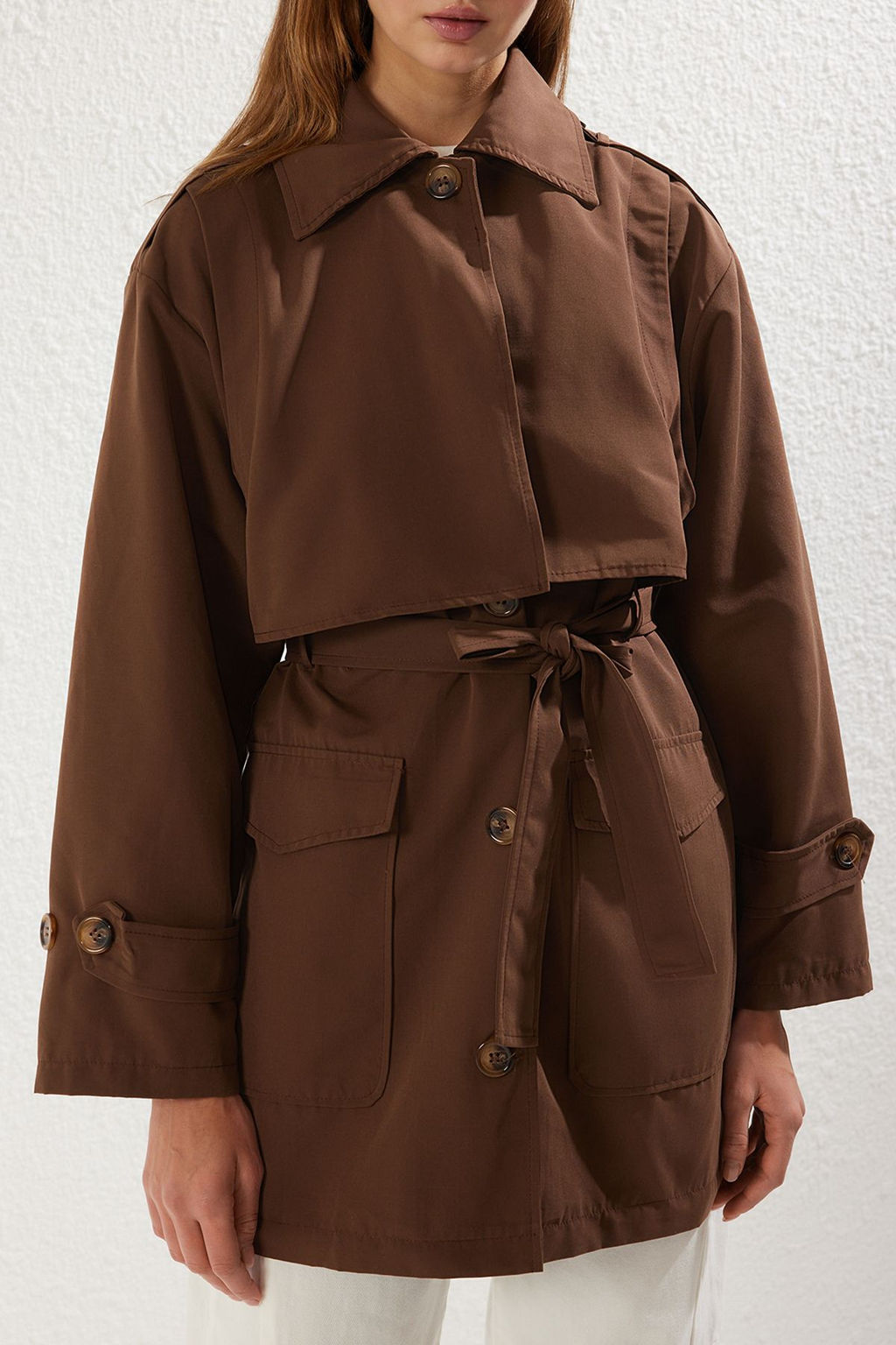 Koyu Kahverengi Parca Detayl? Regular Midi Trenckot TWOSS25TR00018 - Trendyolmilla фото 3