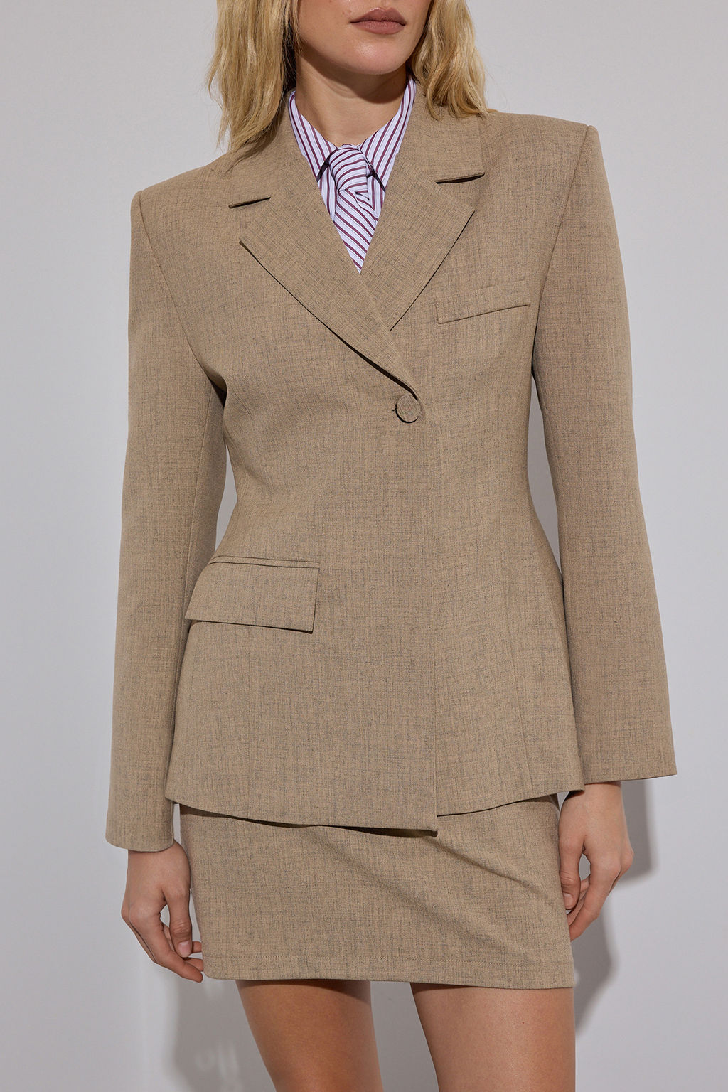 Limited Edition Bej Vucuda Oturan/Fitted Dokuma Blazer Ceket TWOAW26BC00020 - Trendyolmilla фото 4