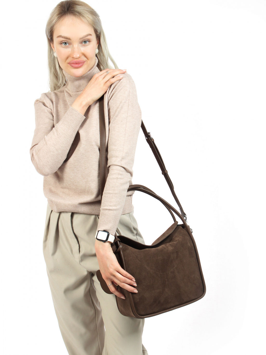 LACCOMA сумка АУ4818Ф-капучино натуральная замша хлопок  фото 8