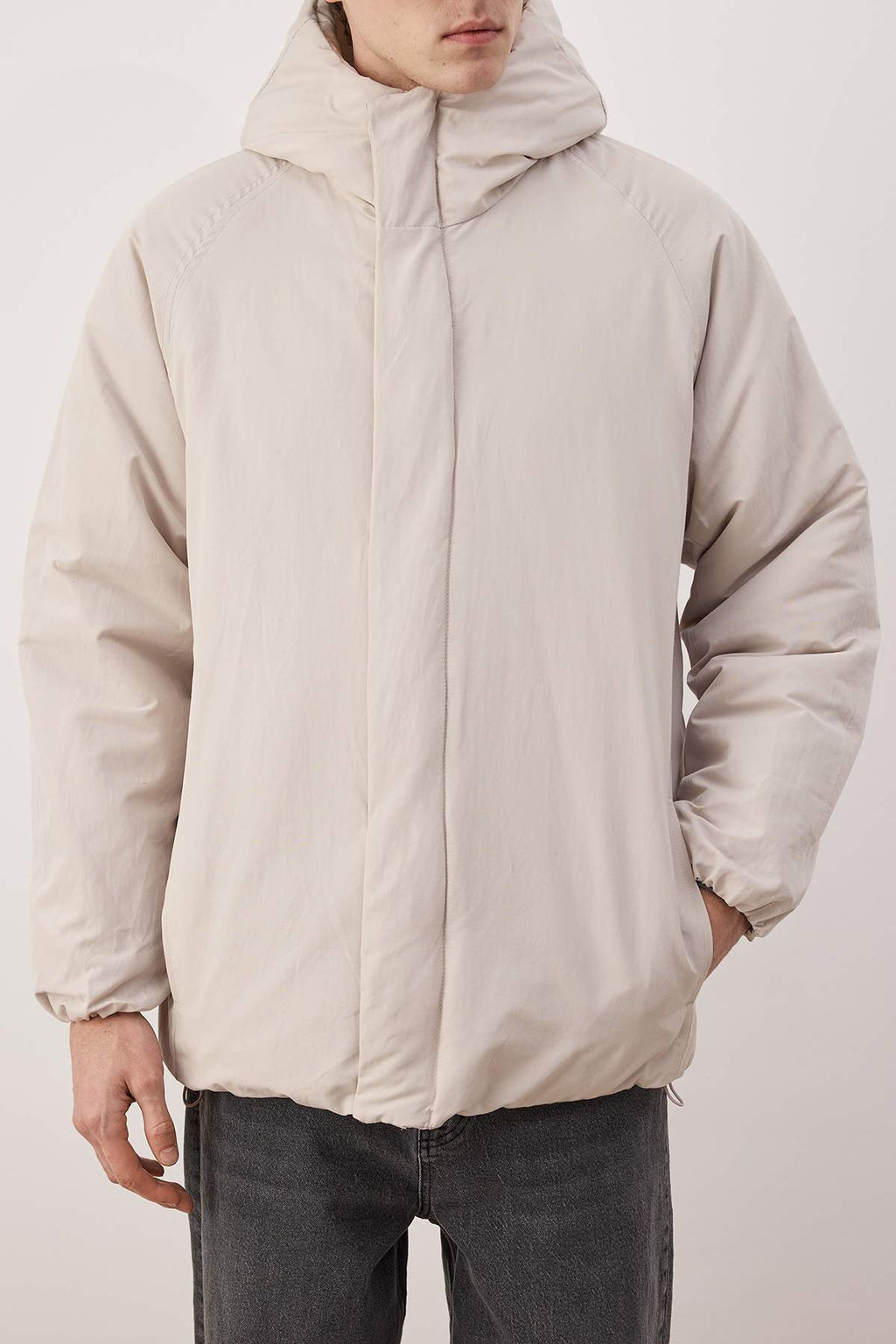 Ekru Oversize Fit Erkek K?sl?k Kapusonlu Mont TMNAW26MO00016 - Trendyolmilla фото 4