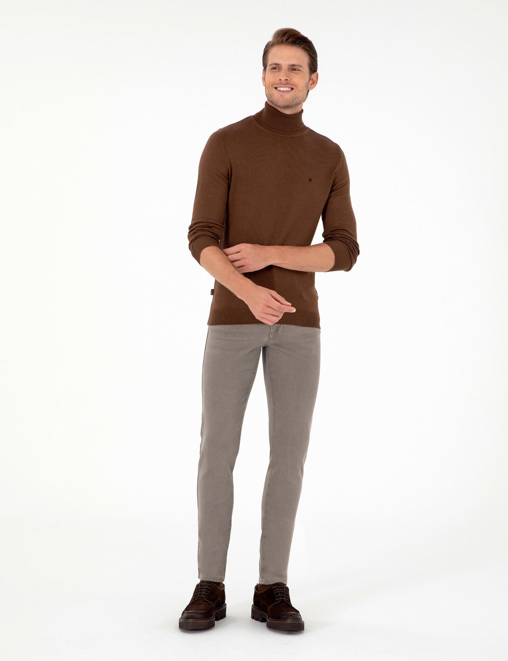Koyu Kahverengi Slim Fit Bal_k__ Yaka Basic Triko Kazak - Pierre cardin фото 4
