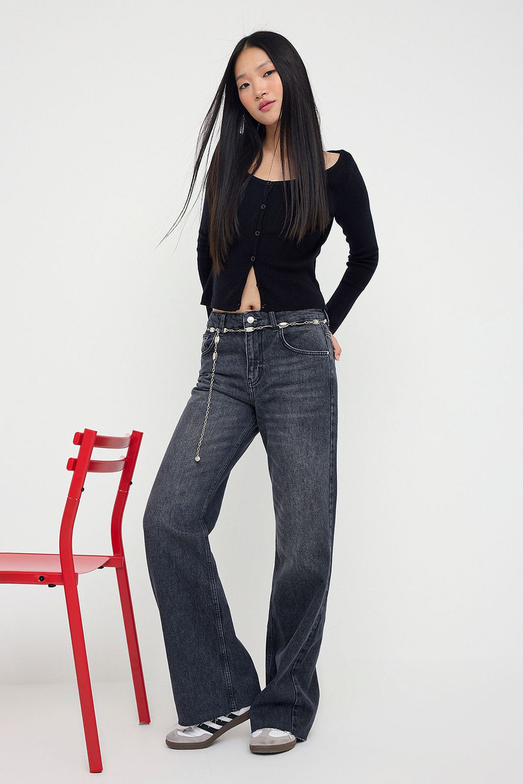 Teen Antrasit Normal Bel Genis Paca Wide Leg Jeans TWOAW26JE00078 - Trendyolmilla фото 2