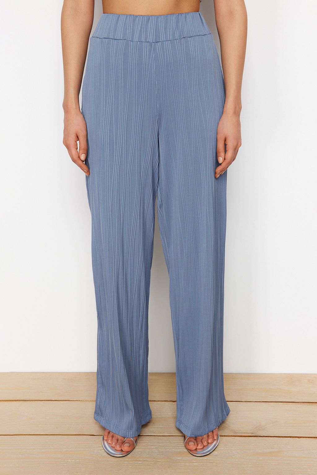 Indigo Dokulu Kumas Premium Wide Leg/Genis Paca Orme Pantolon TWOSS24PL00070 - Trendyolmilla фото 4