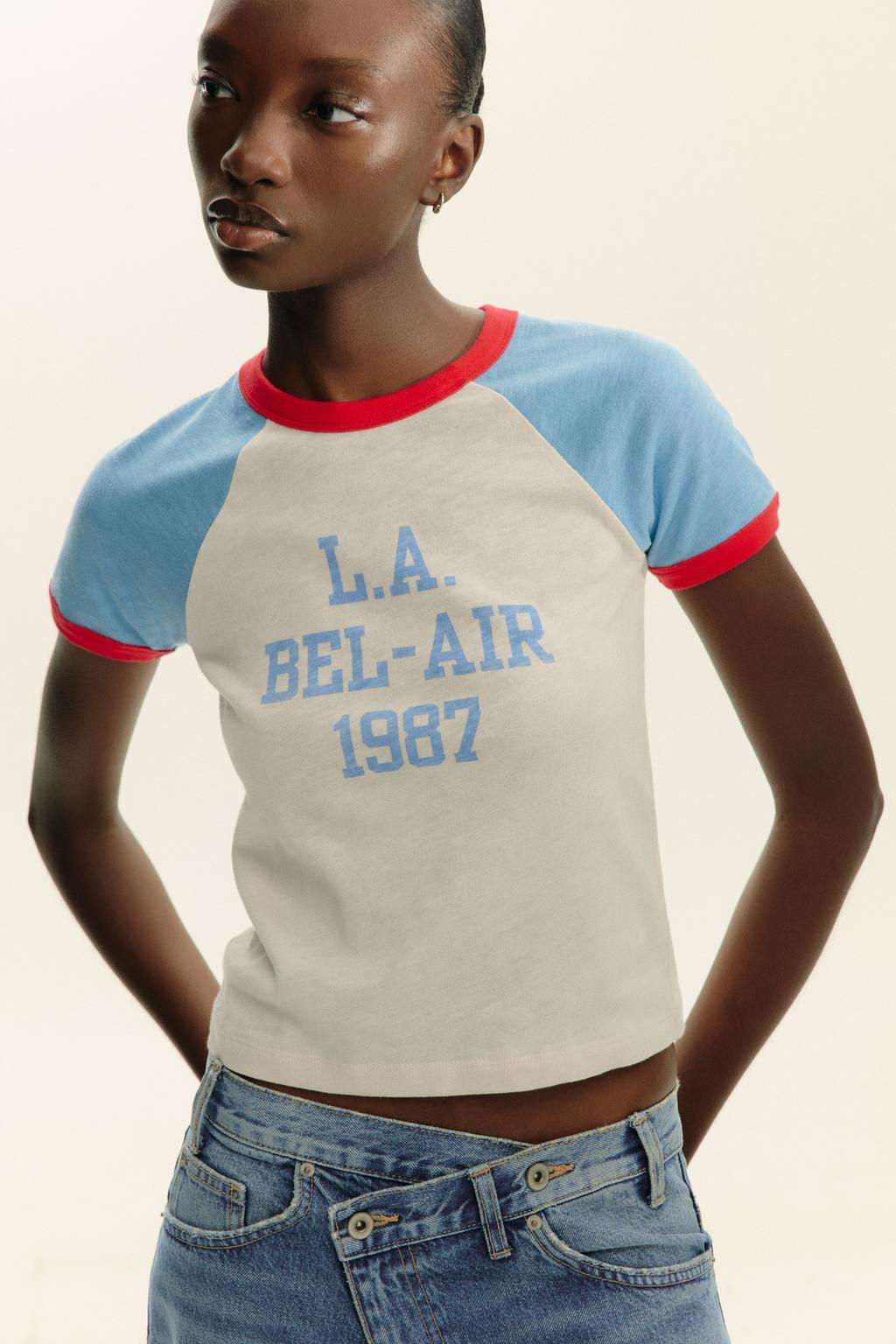 SLOGAN T-SHIRT WITH RIBBED TRIM - Zara фото 9